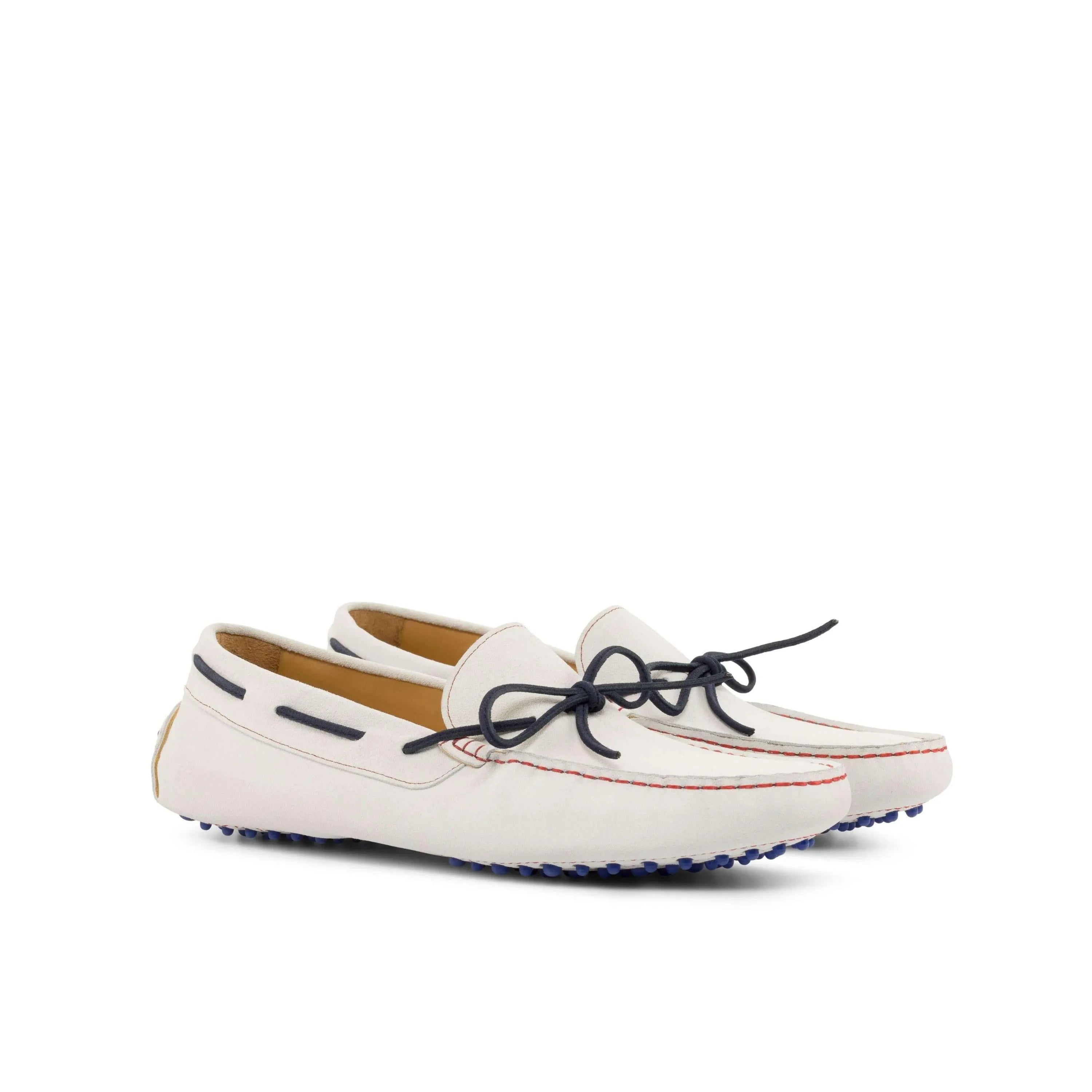 1989 Driver II white leather driving shoes with navy laces