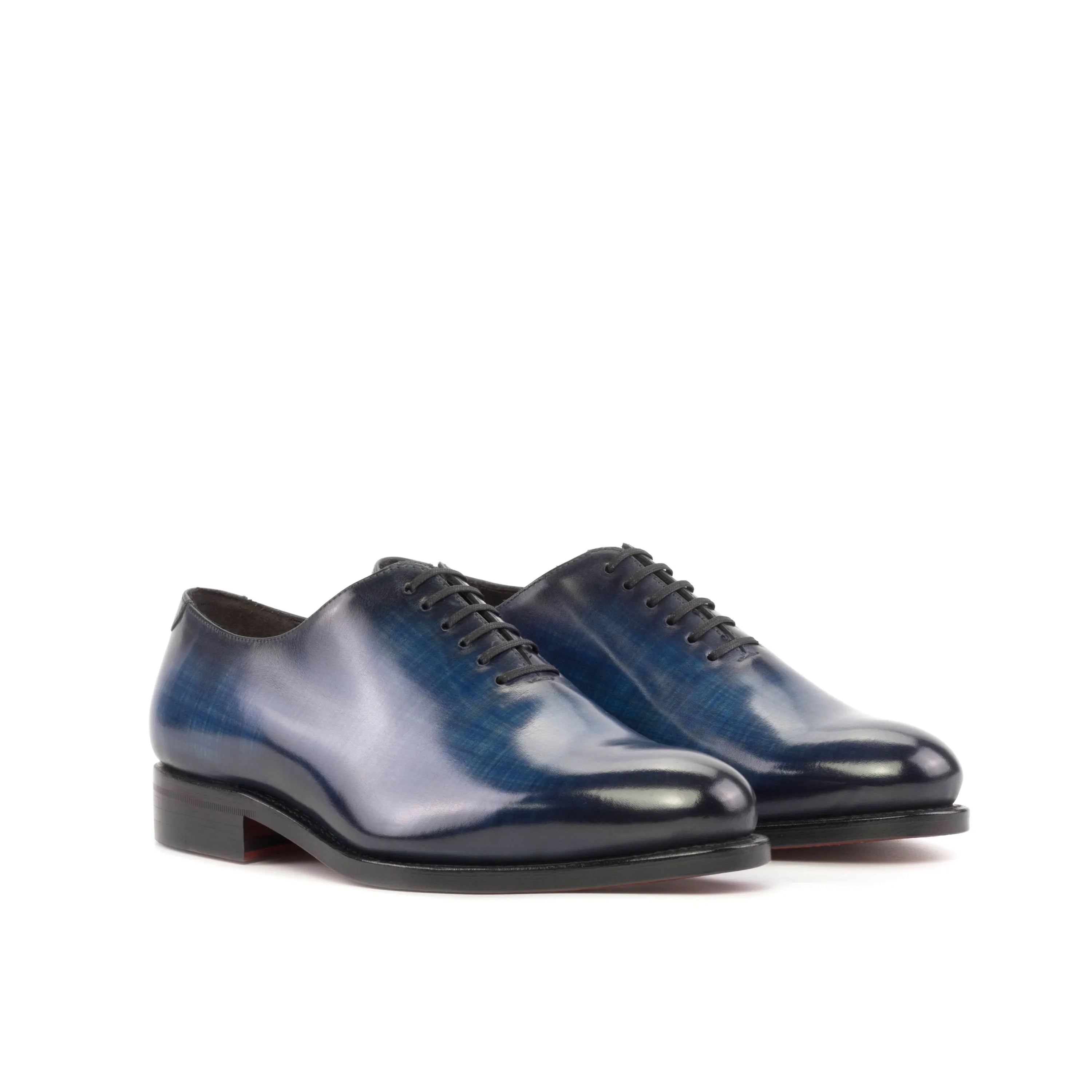 Blue whole cut patina shoes 5912, leather dress back view