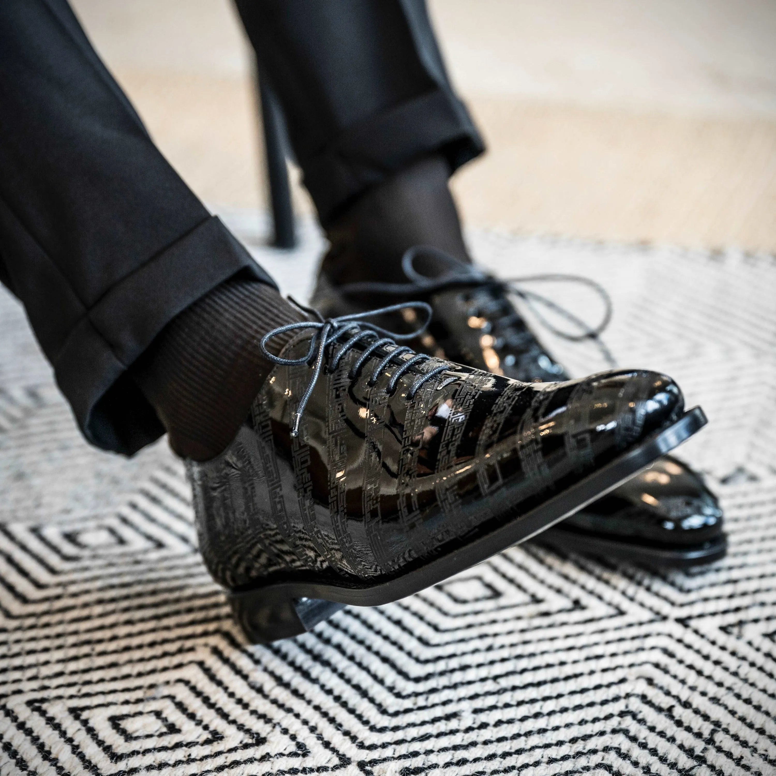 Shiny black patent leather throne wholecut luxury bespoke shoes for men