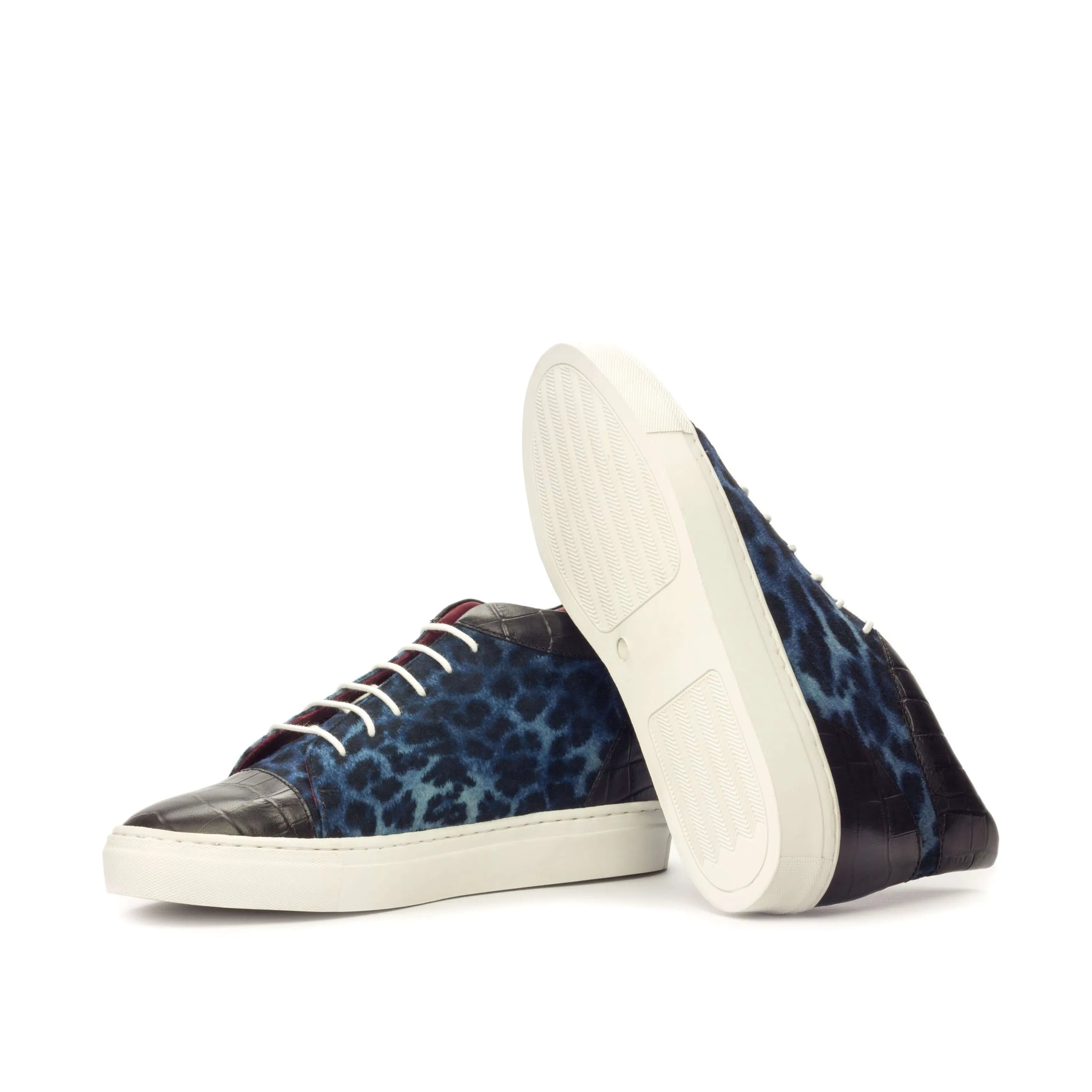 Belen high top sneakers II in blue leopard print, luxury bespoke shoes for men