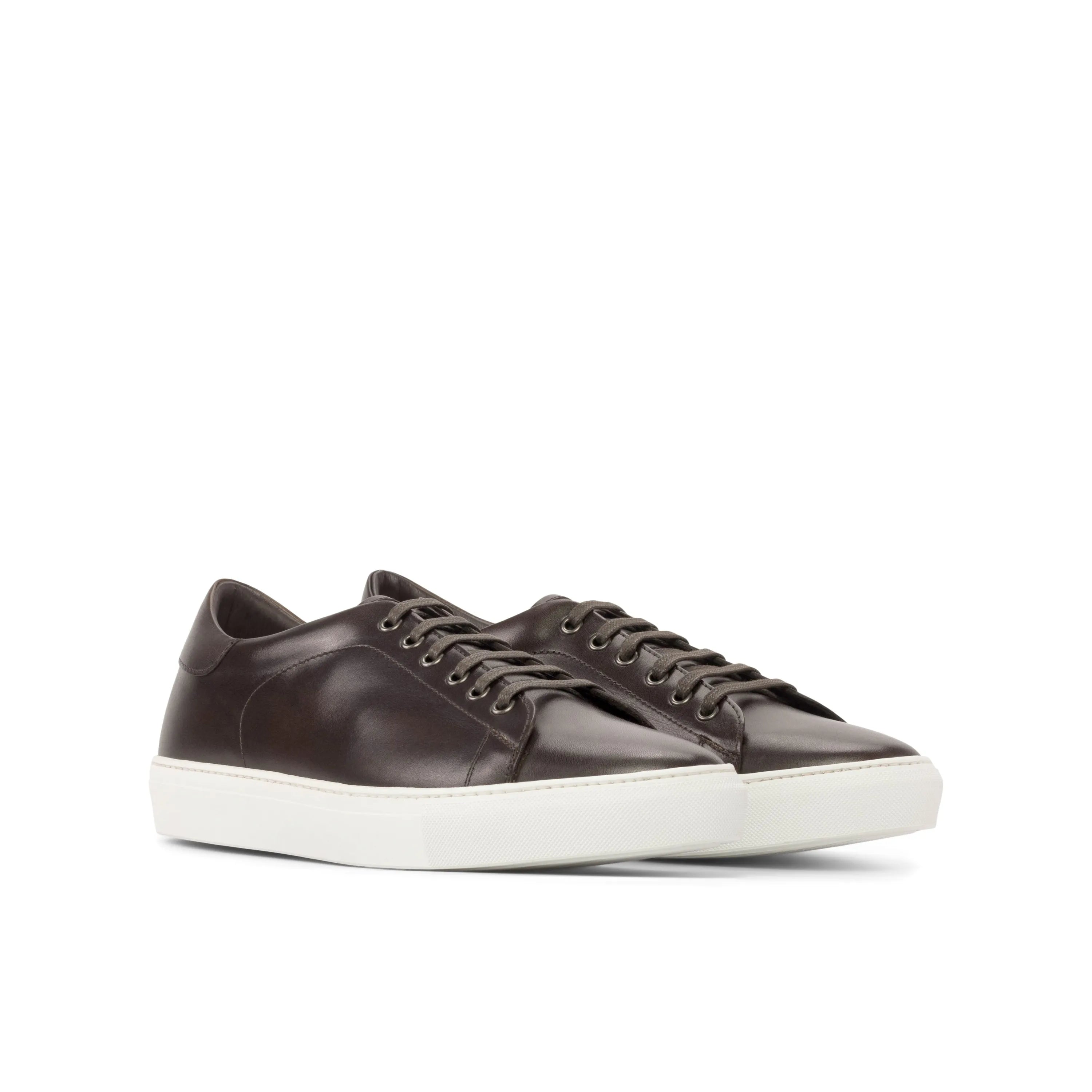 Brown leather Blues Trainer Sneaker with white cupsole soles