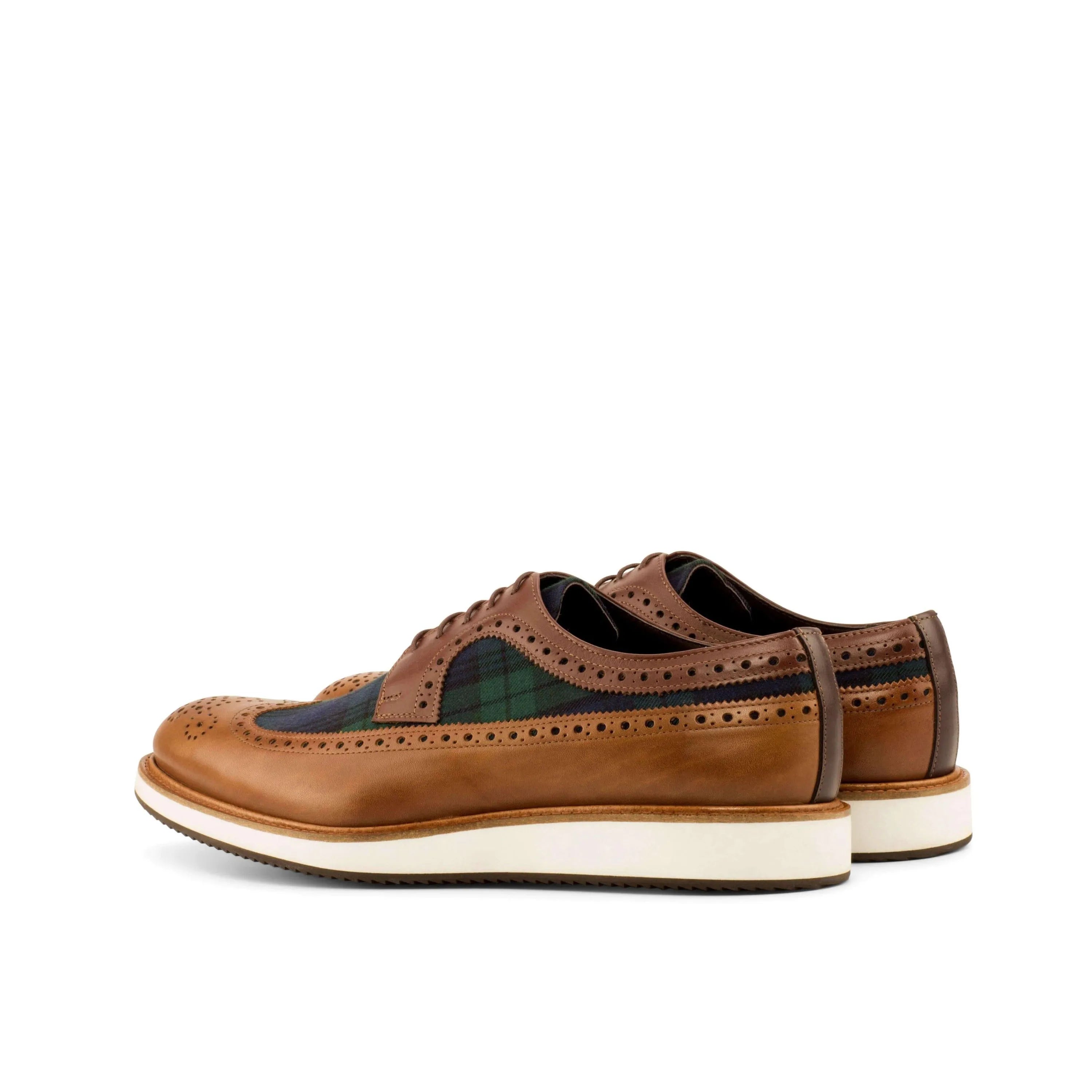 C89 Longwing Blucher II brown box calf leather plaid wingtip shoes