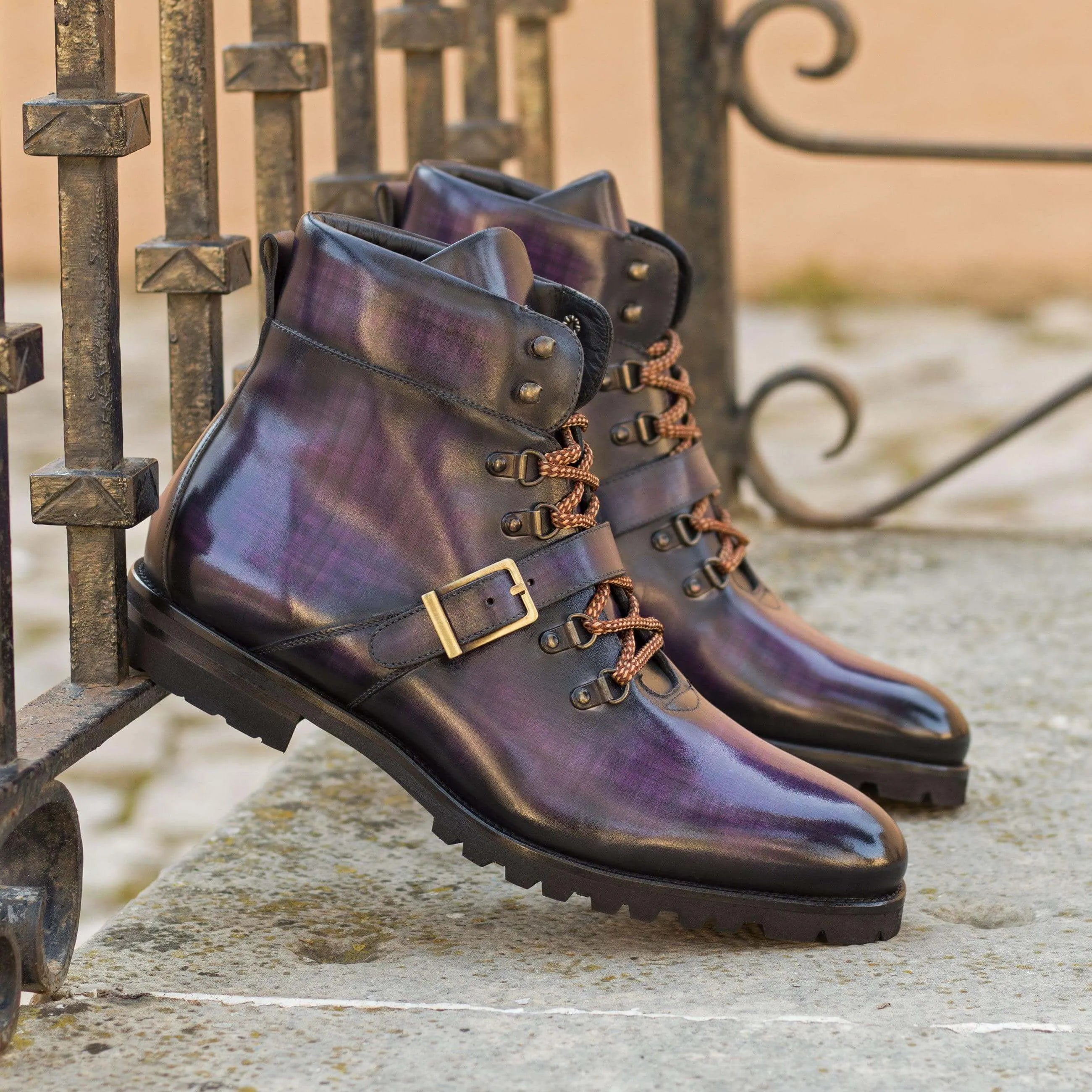 Cayman Patina hiking boots in purple leather
