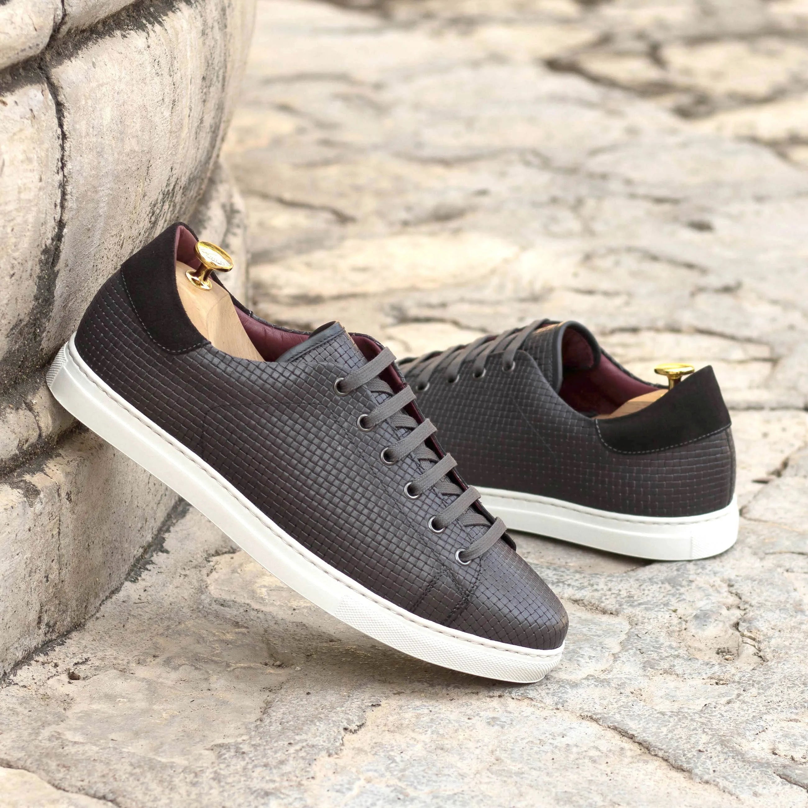Gray textured leather Chehade Trainer Sneaker cupsole trainer