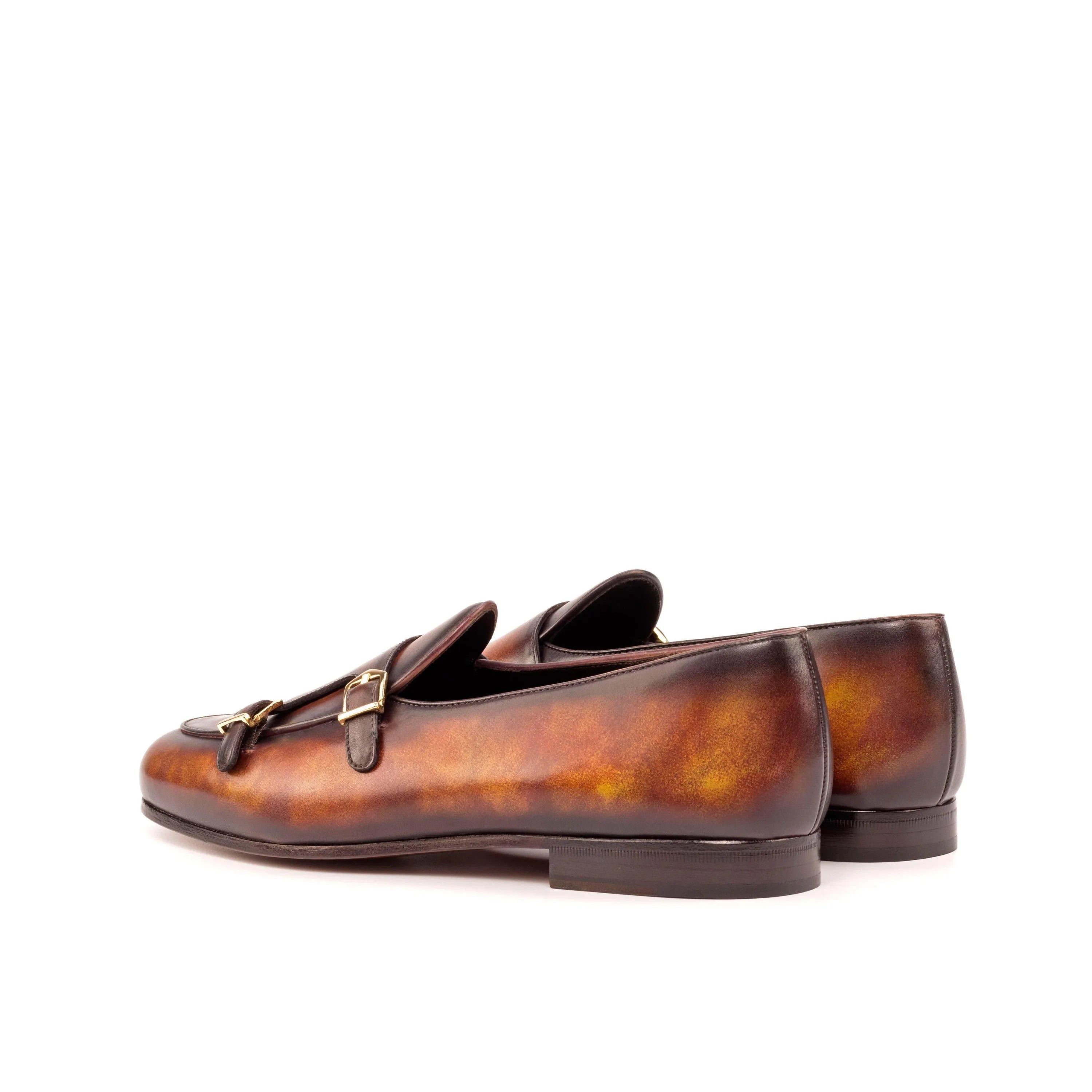 Dan Belgian Patina monk slipper II brown leather monk strap loafers