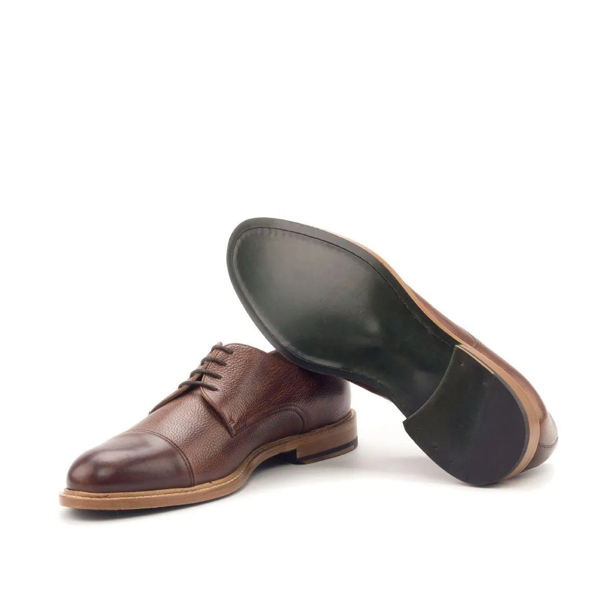 Gavins derby shoes in brown leather with patina split toe design