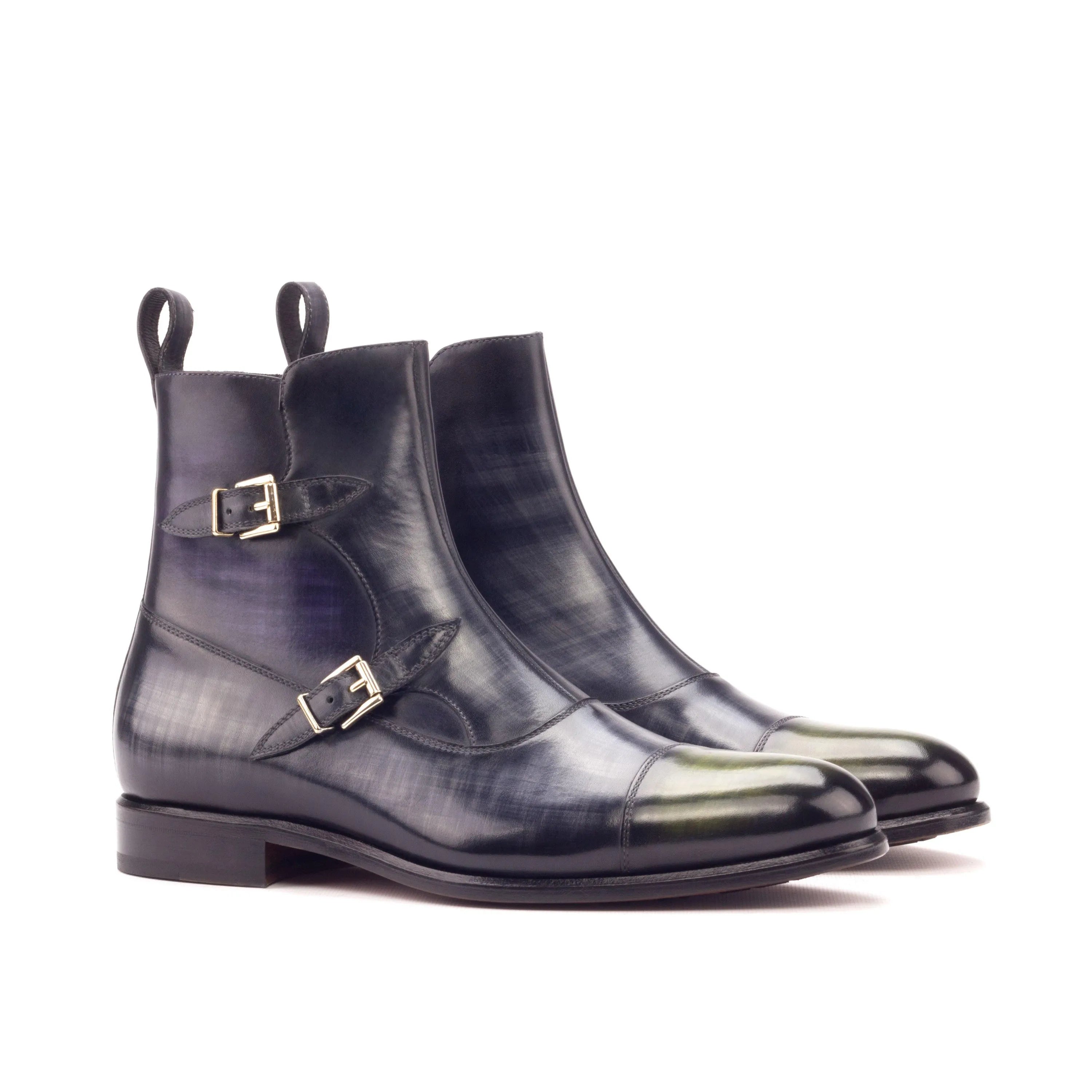 Jimmy Octavian Patina monk strap leather boots pair