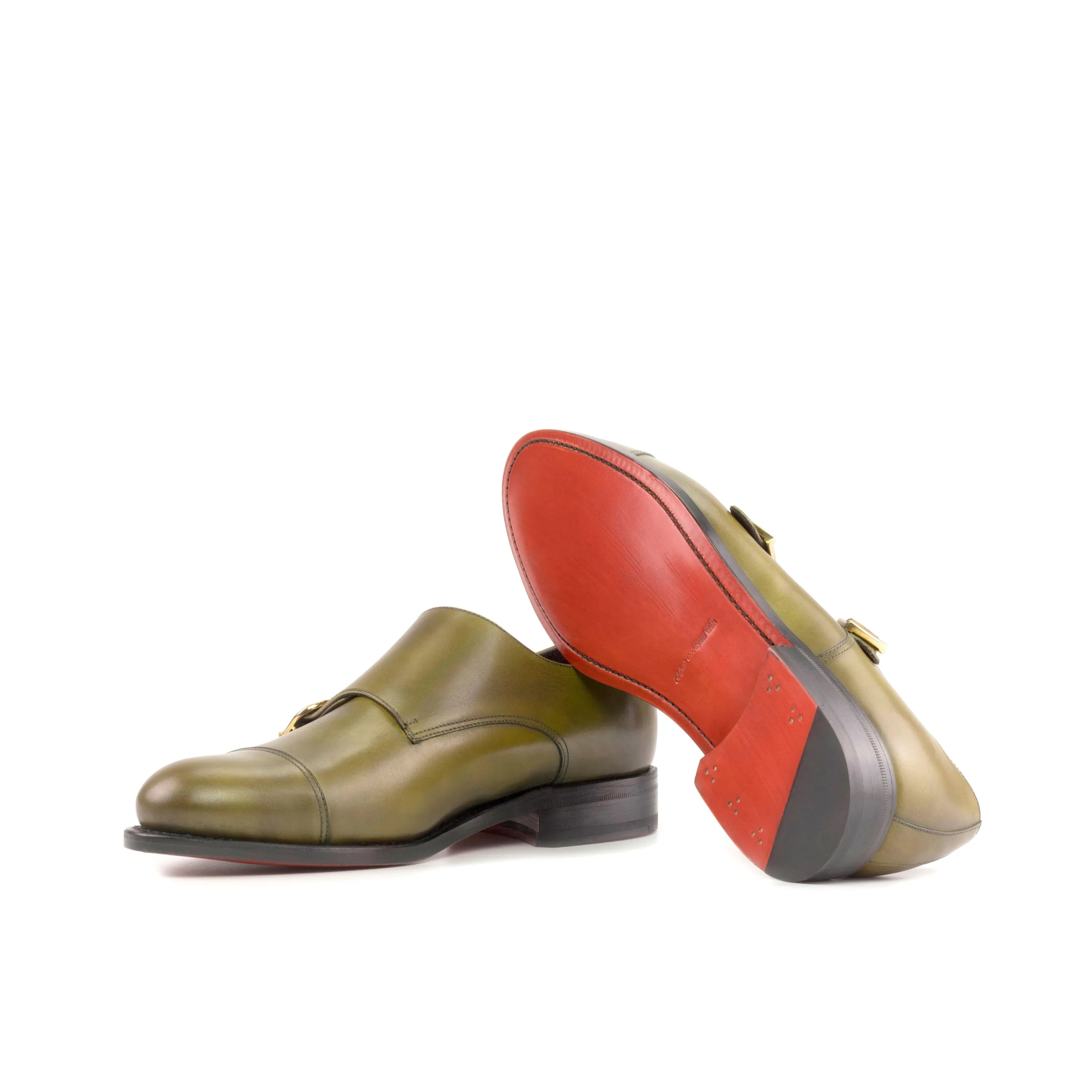 Olive green leather Jorgo Double Monk Shoes II in fast lane style