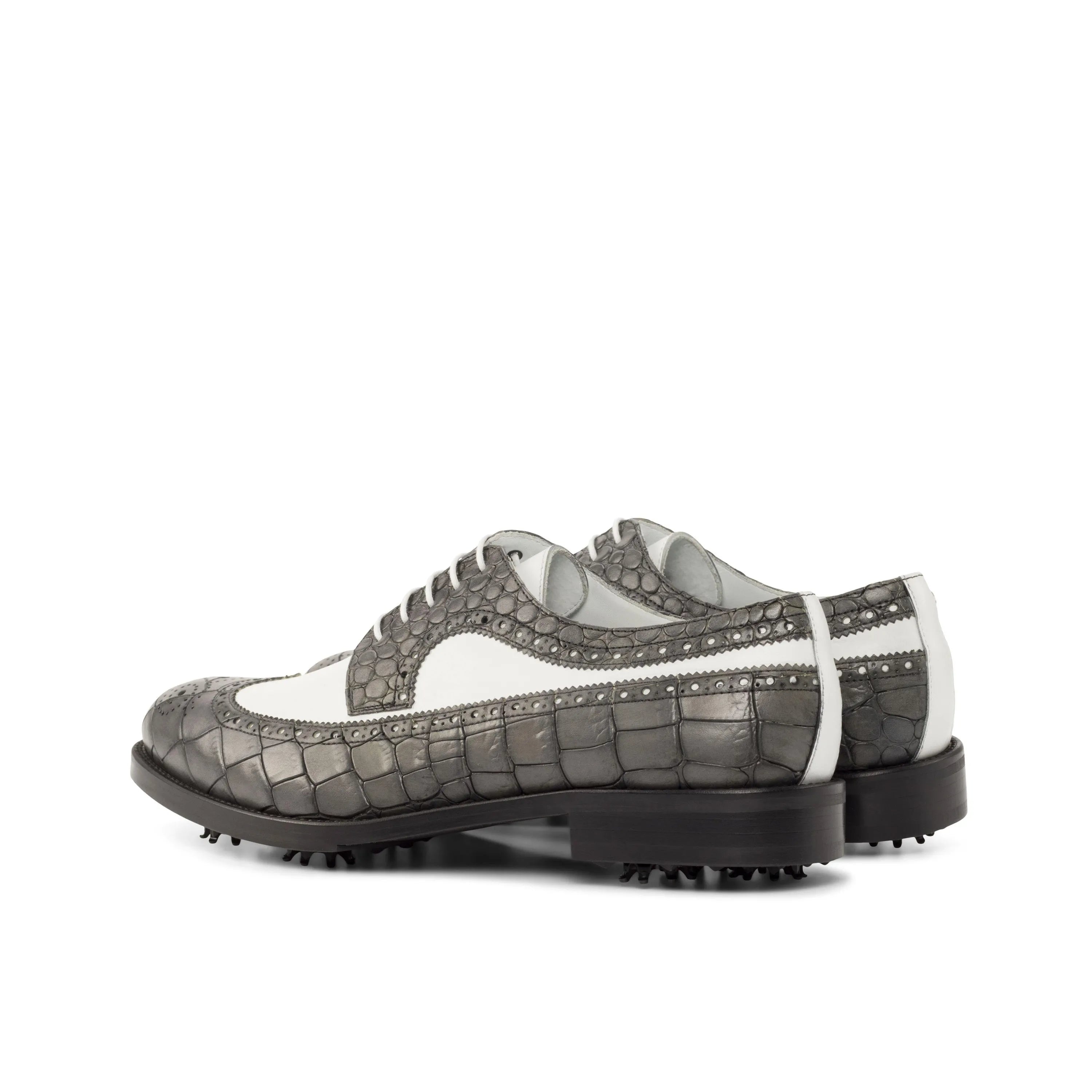 Gray and white Joseph longwing blucher golf shoes