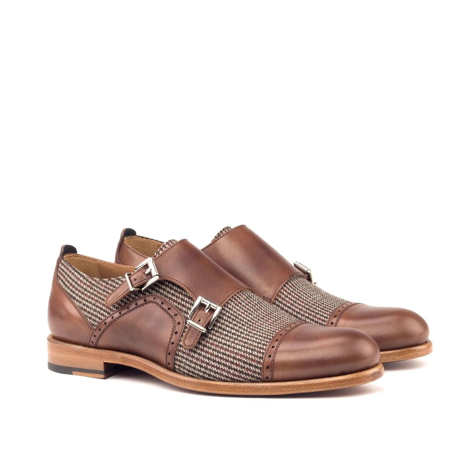 Lolas women double monk shoes in brown leather featuring two straps