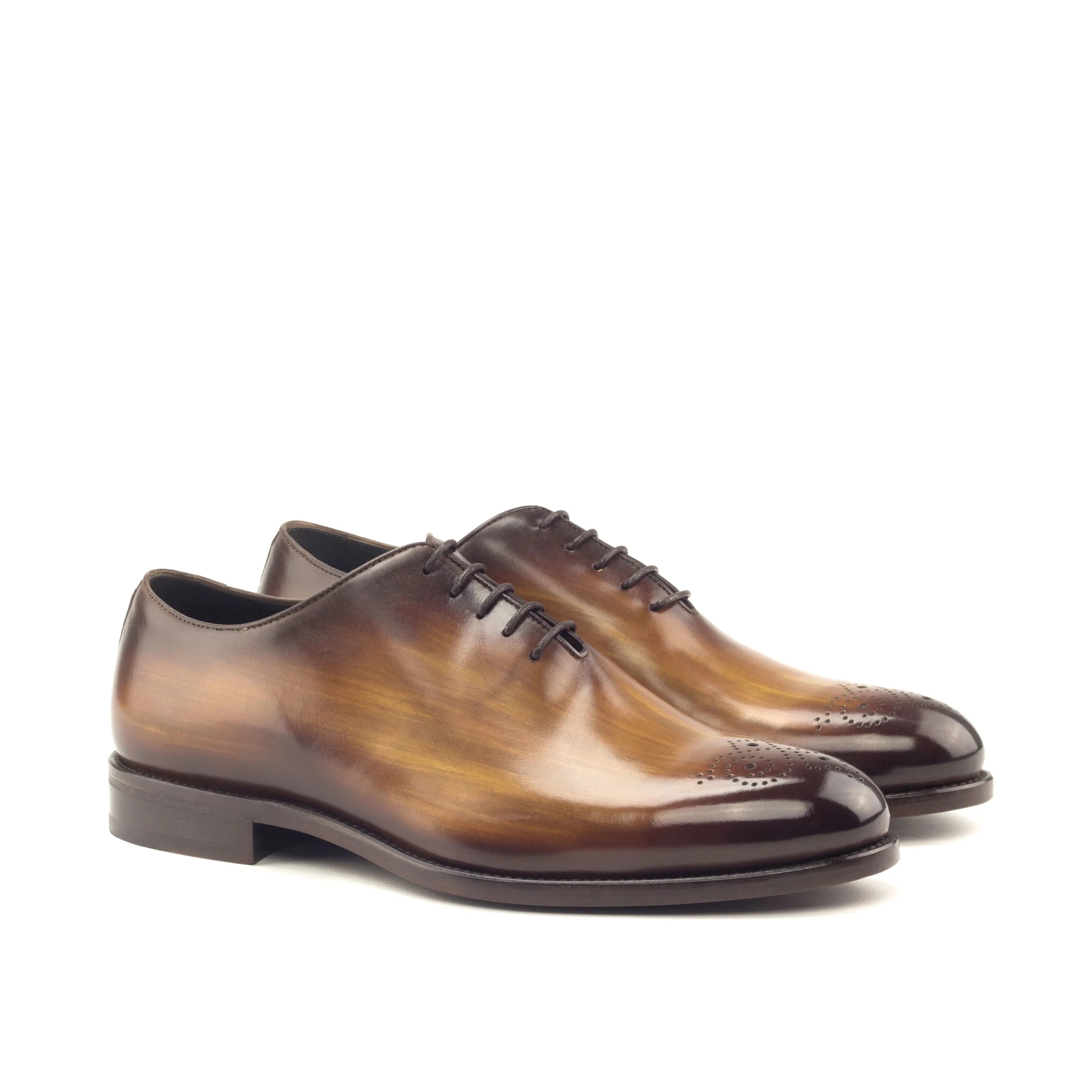 Mario whole cut patina brown leather dress shoes for men