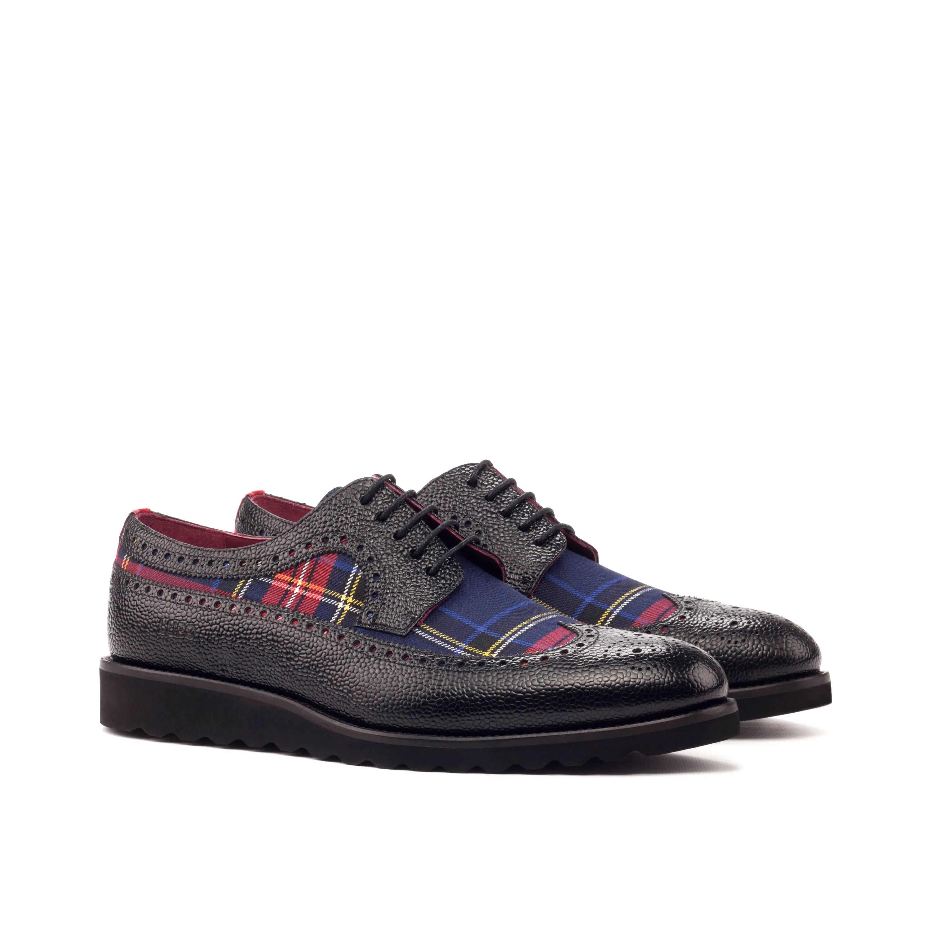 Miltiades longwing blucher black leather plaid dress shoes