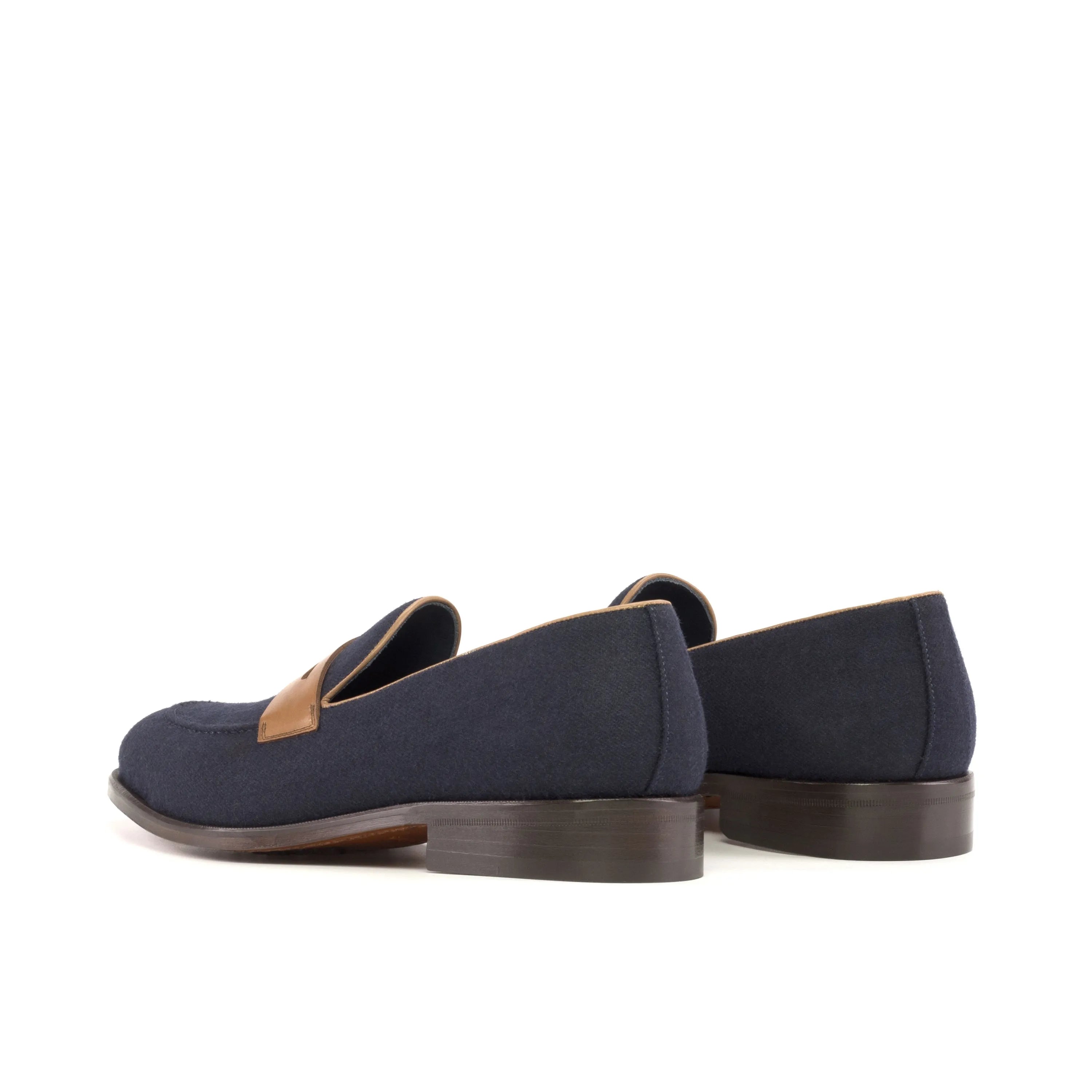 Pair of navy and brown Nab loafers, luxury bespoke shoes for men