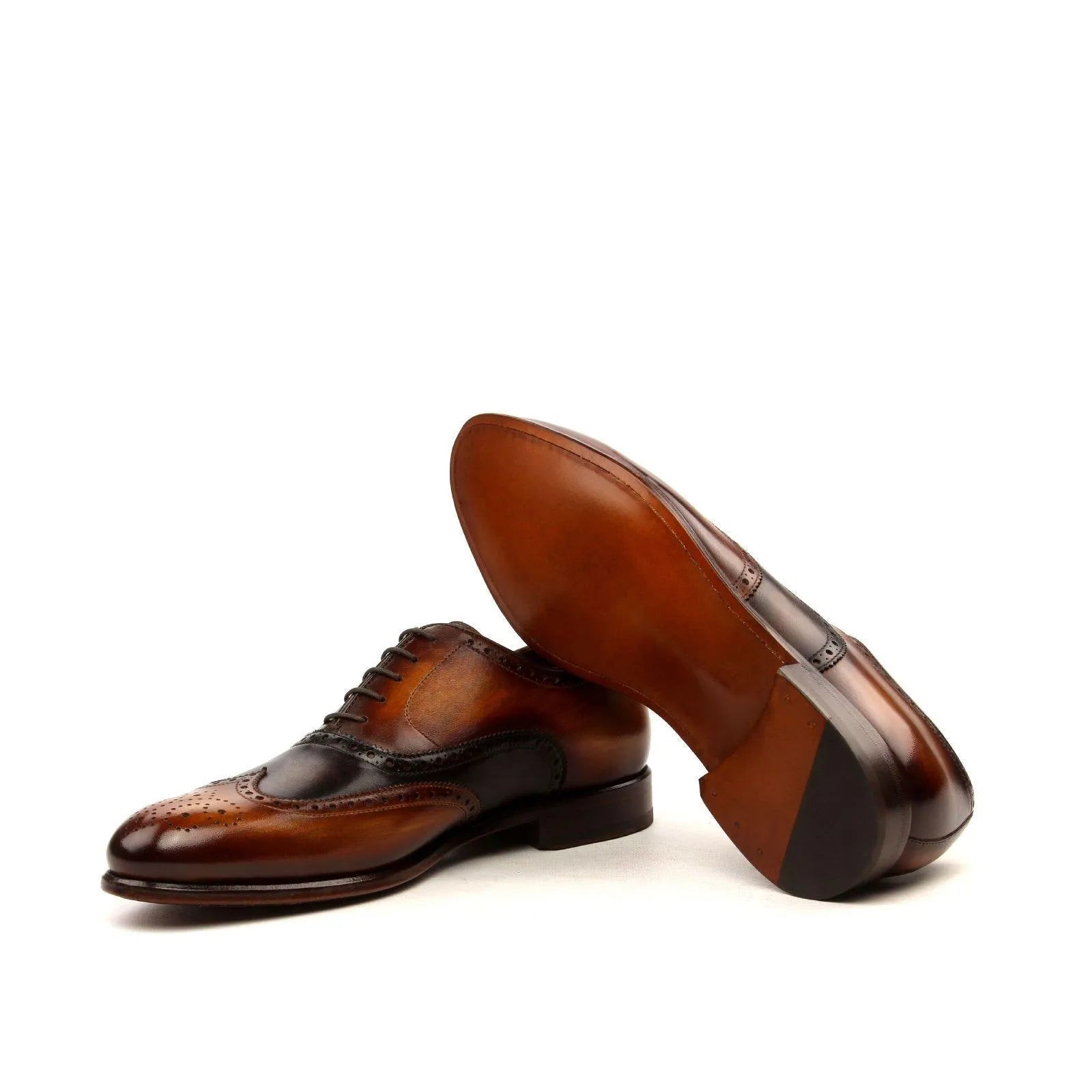 NY Full Brogue Patina brown leather brogue dress shoes