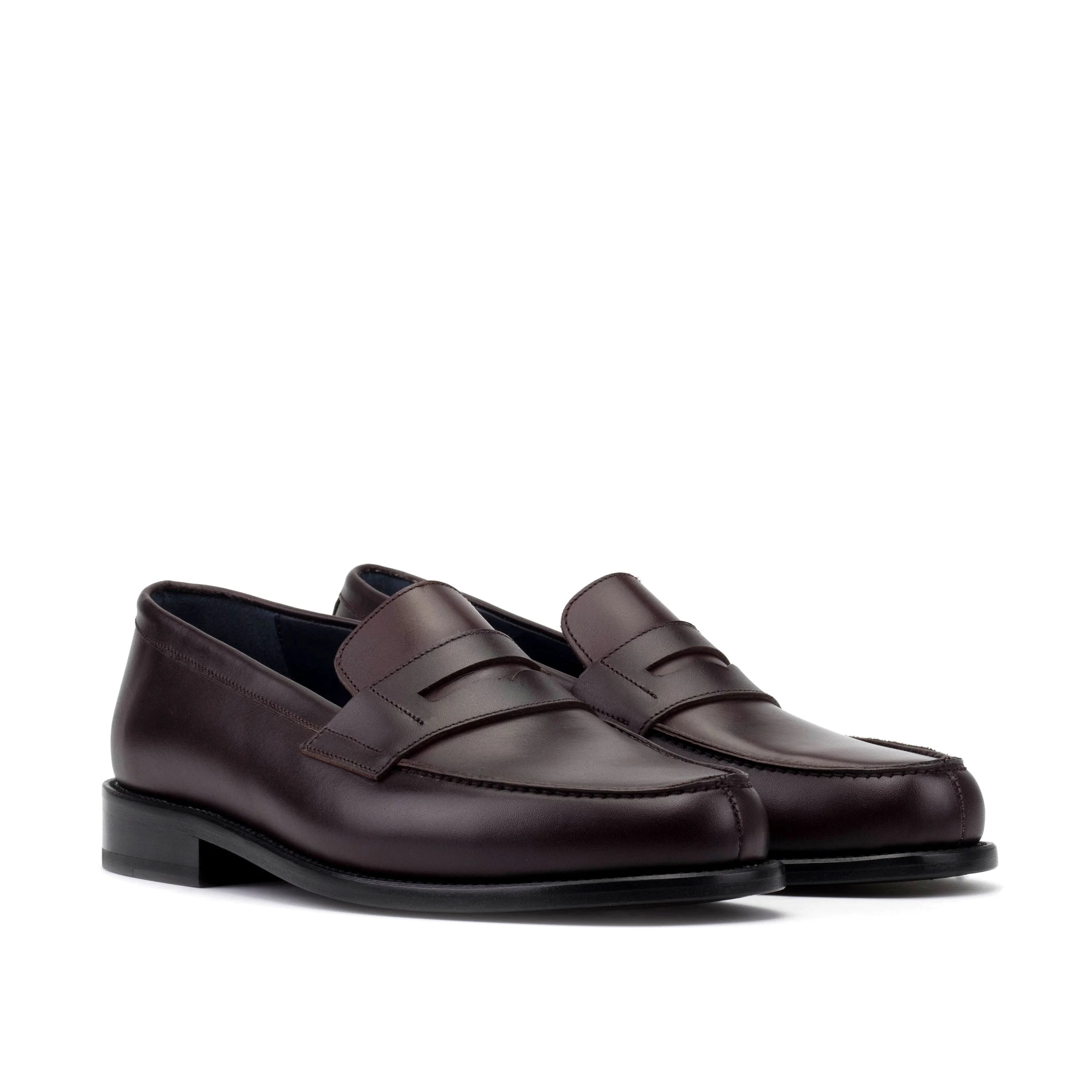 Office penny loafers in dark brown leather with black rubber soles