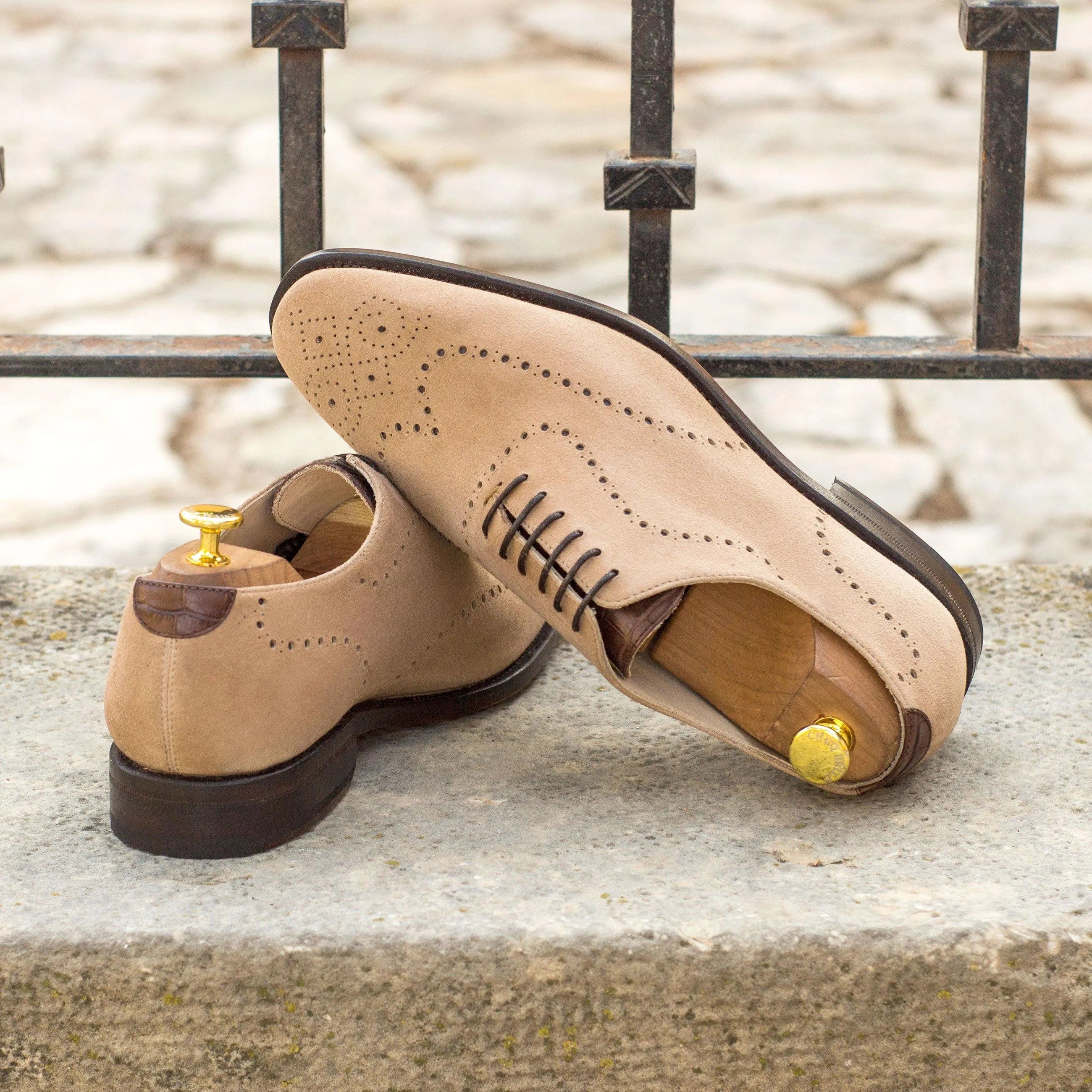 Tan suede Remod Wholecut luxury bespoke wingtip shoes for men