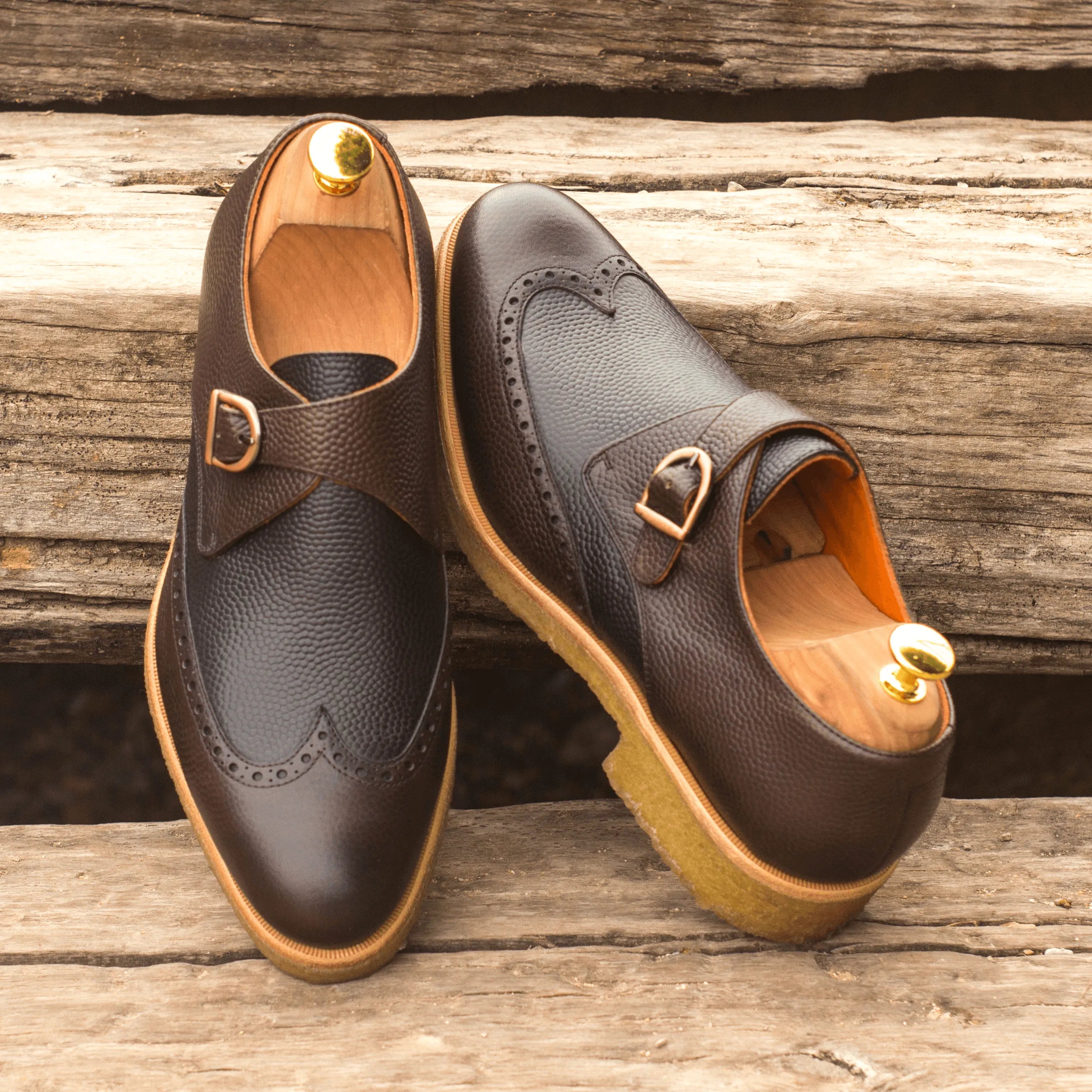 Brown pebble grain Sioux Single Monk Shoes II back view