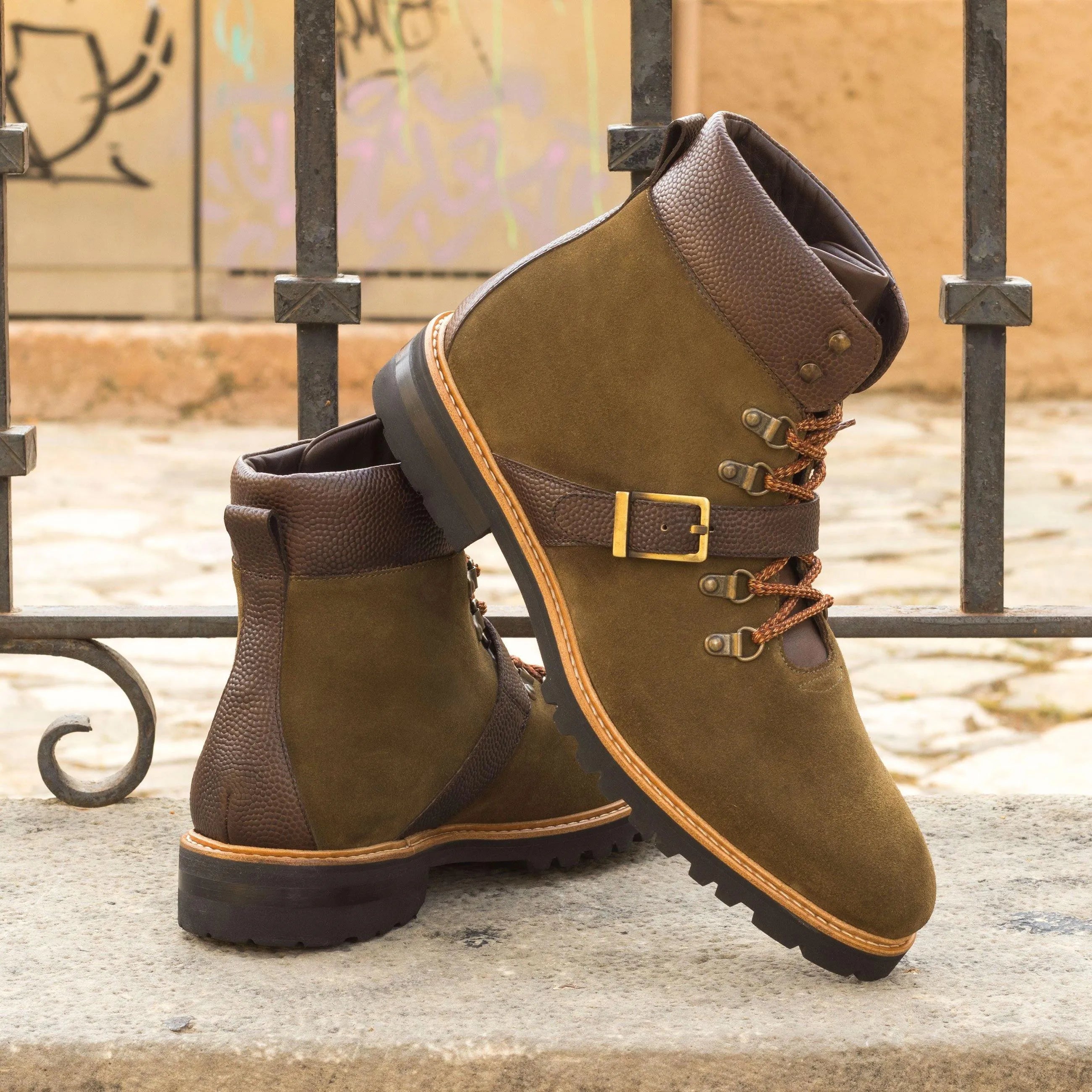 Olive green leather Timas hiking boots