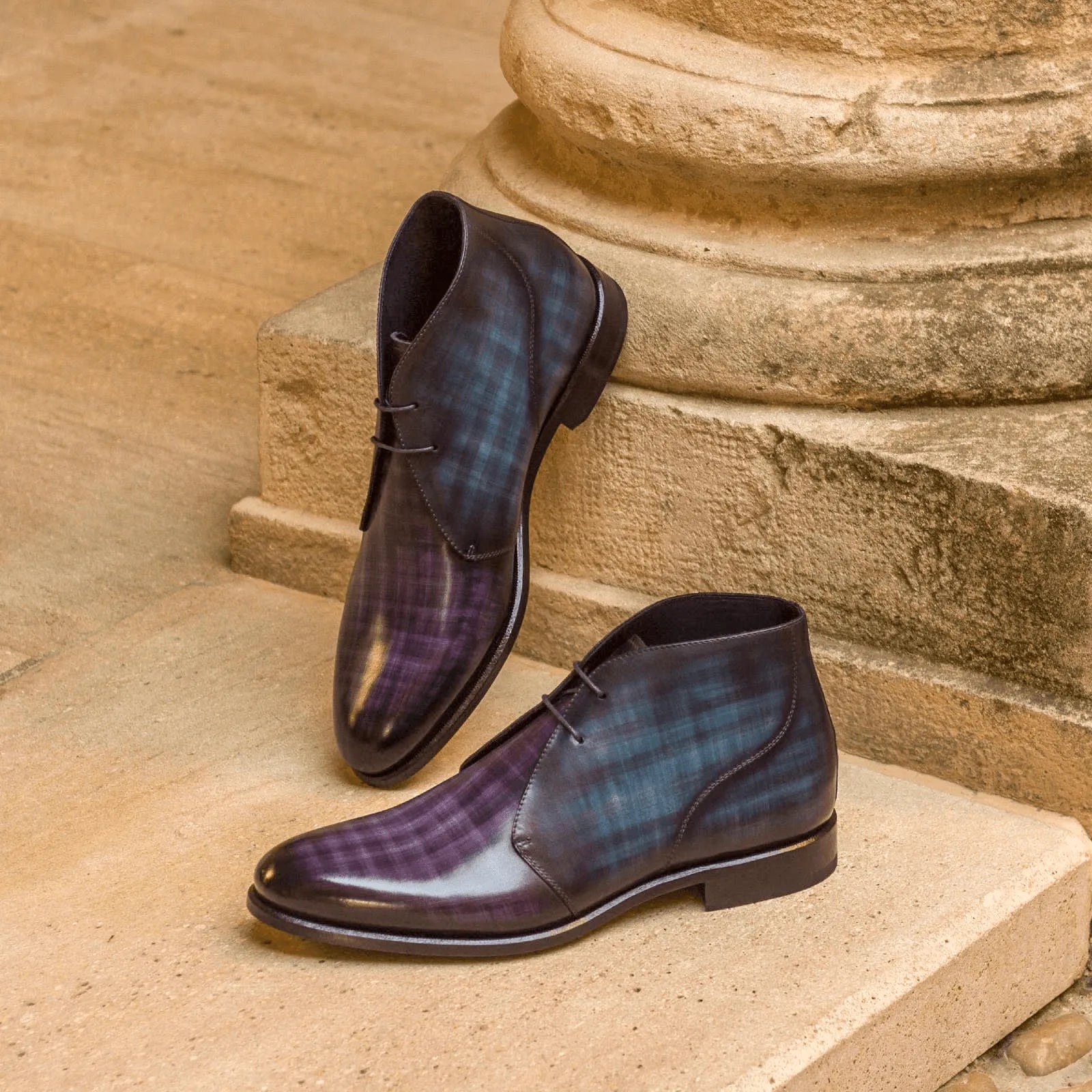 Toka Patina Chukkas with patterned leather and crust patina