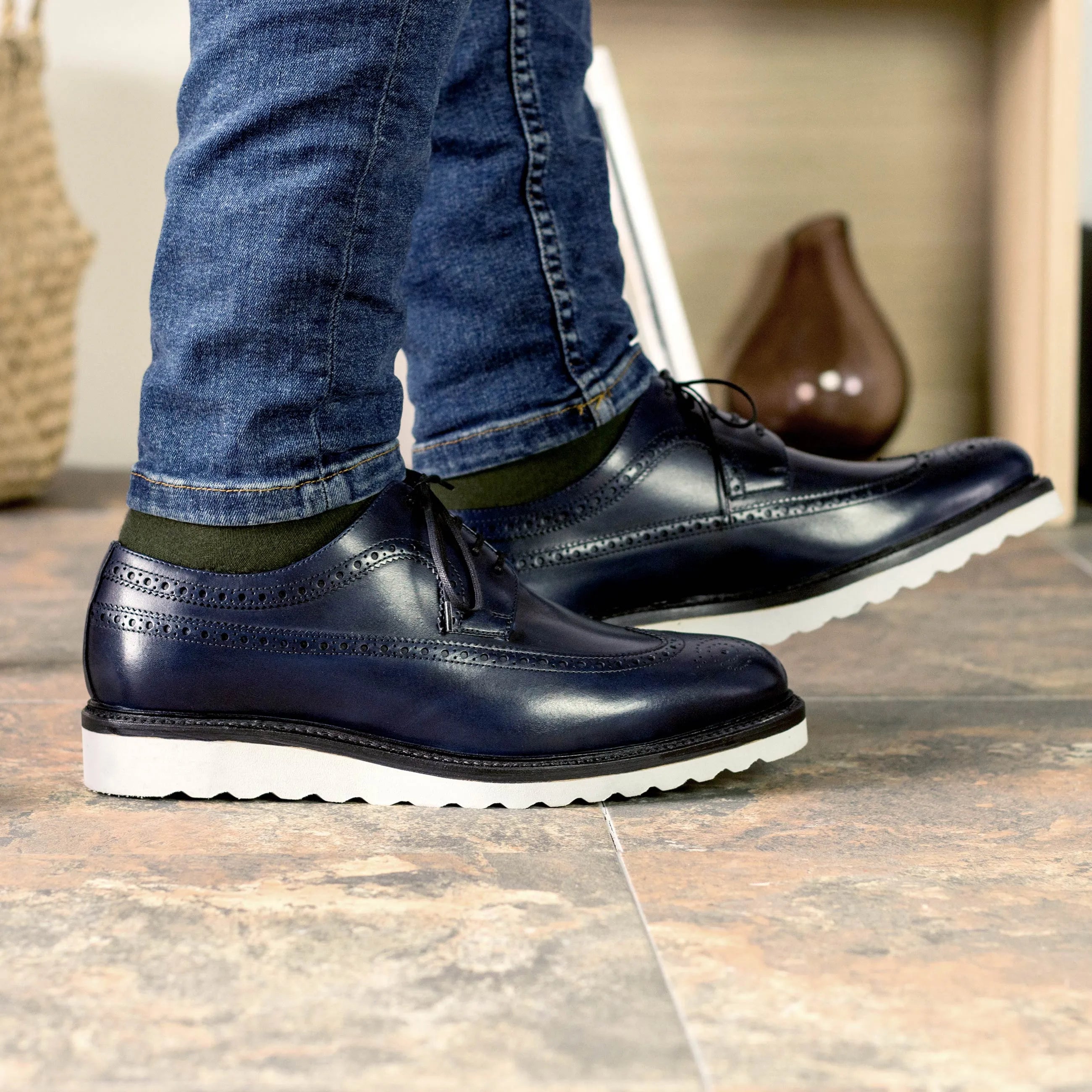 Blue leather Z9 longwing blucher shoes, wingtip blucher style
