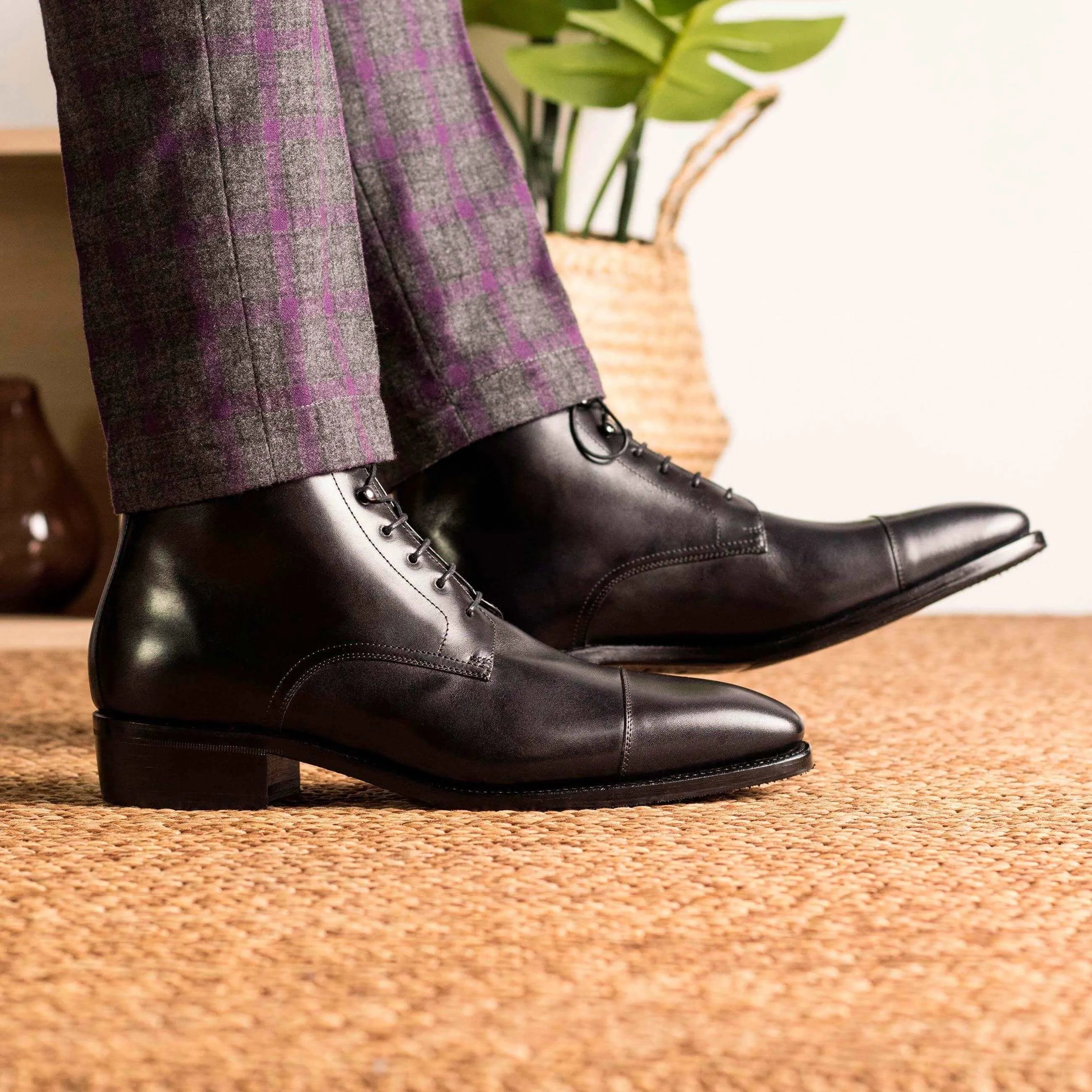 1955 Jumper Boots black leather cap-toe back view ships in 3-5 business days