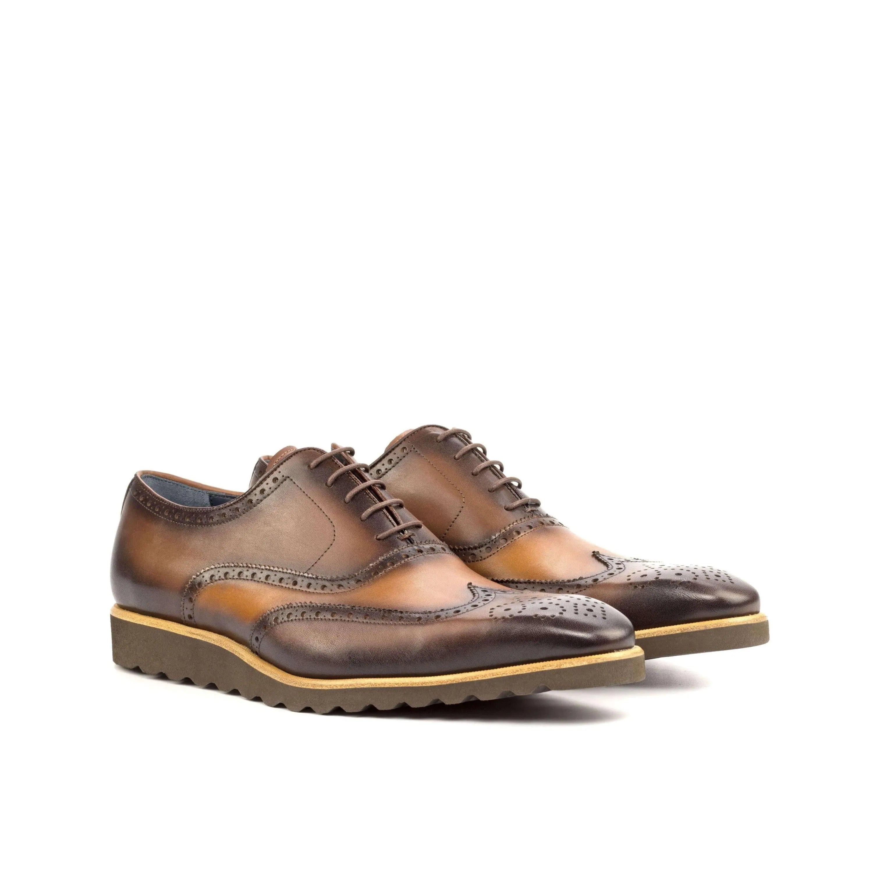 Brown leather 21QW Full Brogue Shoes II, luxury bespoke brogue shoes for men