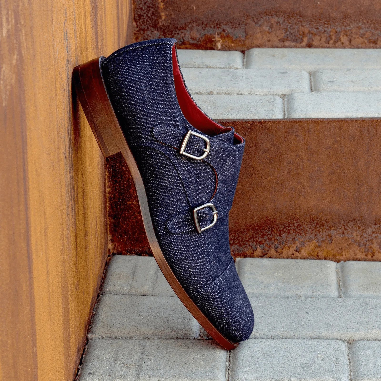 Aesop Double Monk II denim double monk strap shoe