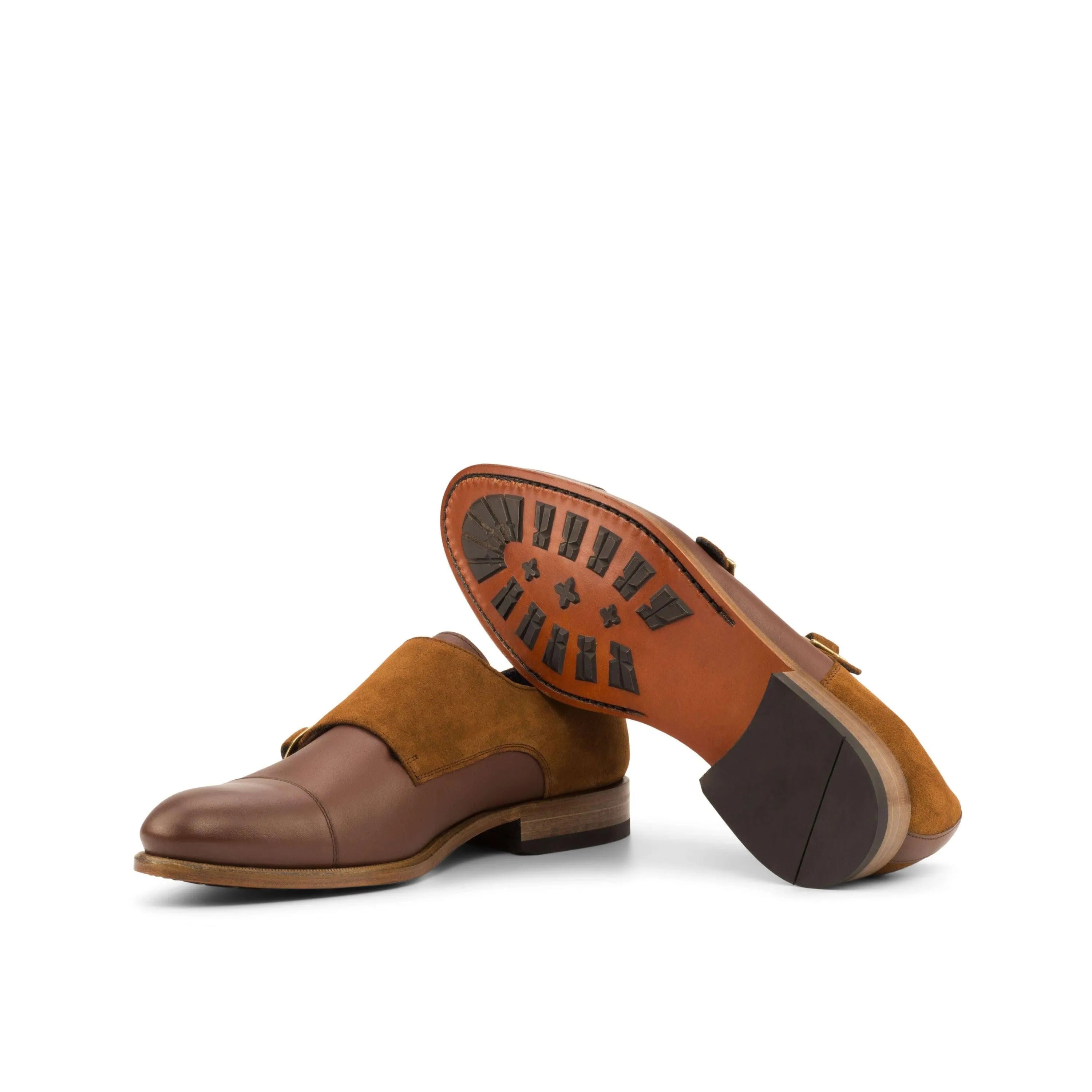Brusca Double Monk Shoes II two-toned brown leather double monk