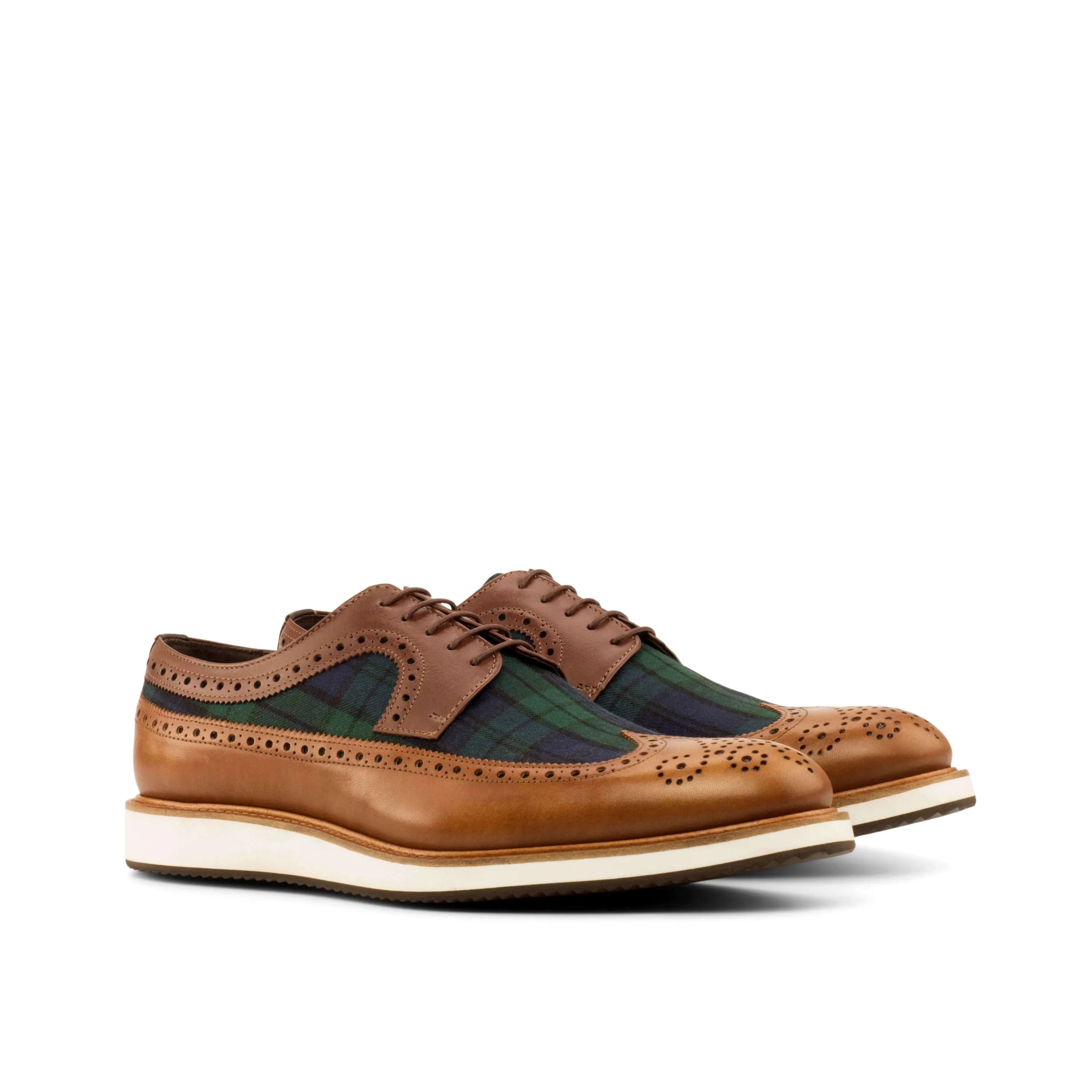 C89 longwing blucher brown box calf leather plaid wingtip shoes