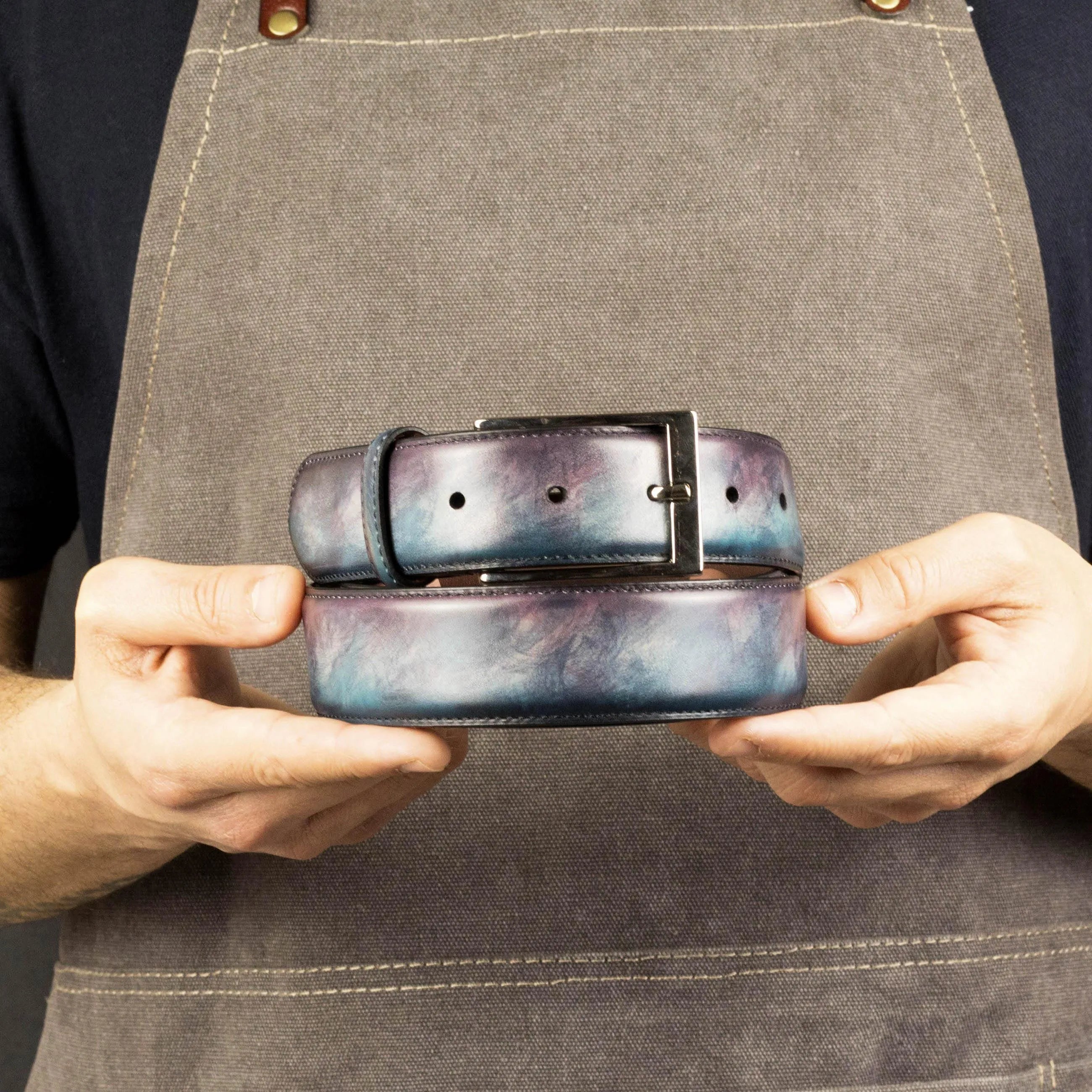 Cygnus Patina Hamptons belt with hand-painted leather and silver buckle