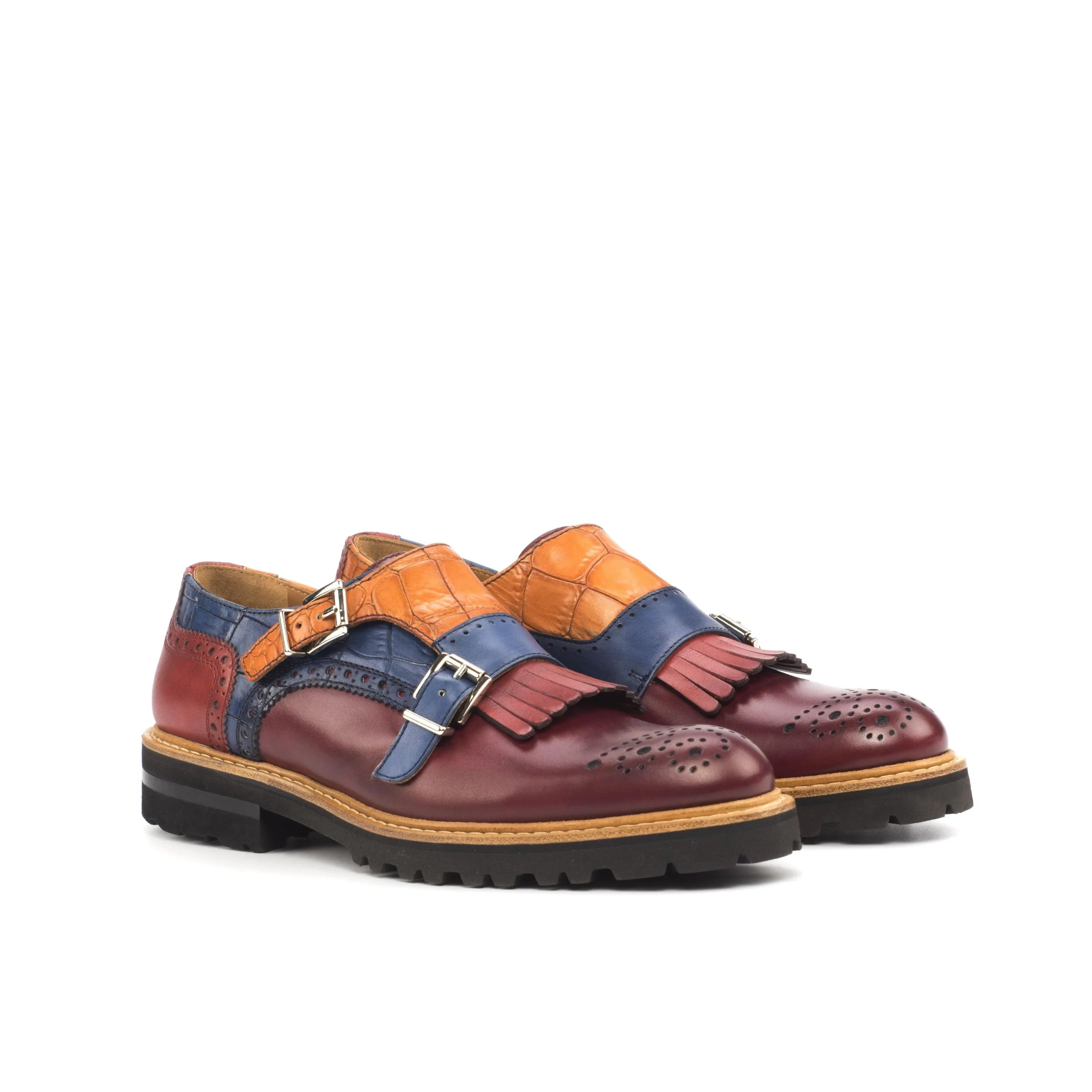 Franka Kiltie unisex monk strap two-toned leather shoes