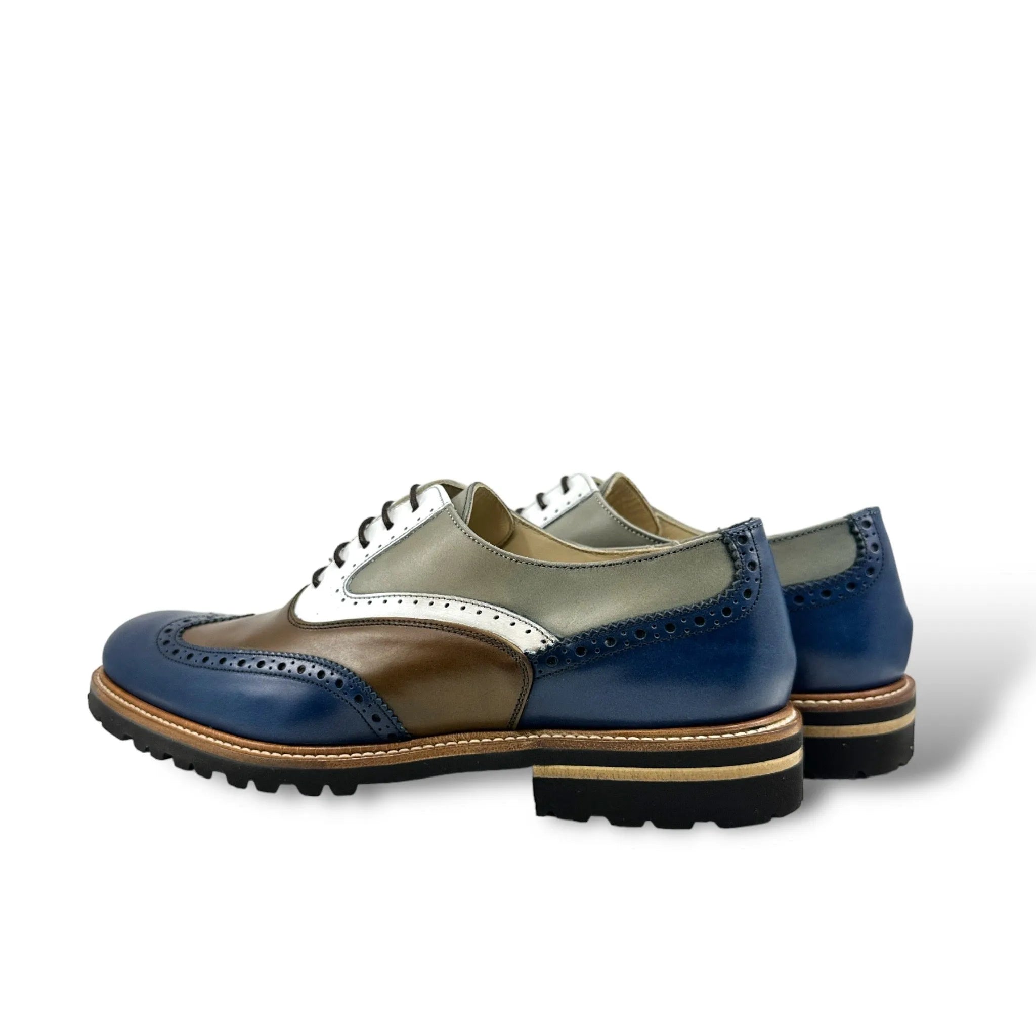 Gaya unisex full brogue shoes in multi-toned painted Italian calf