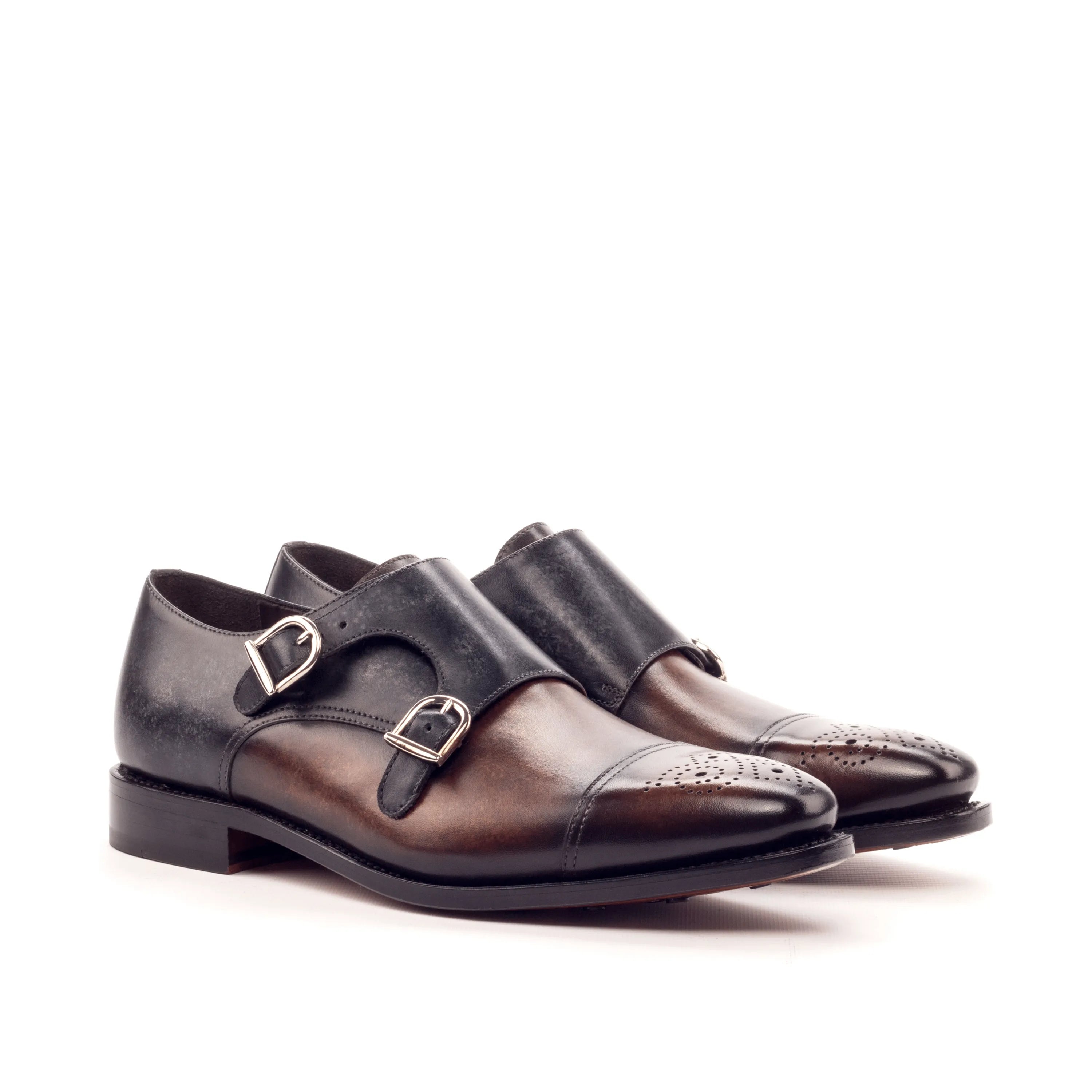Harvey double monk patina leather shoes back view