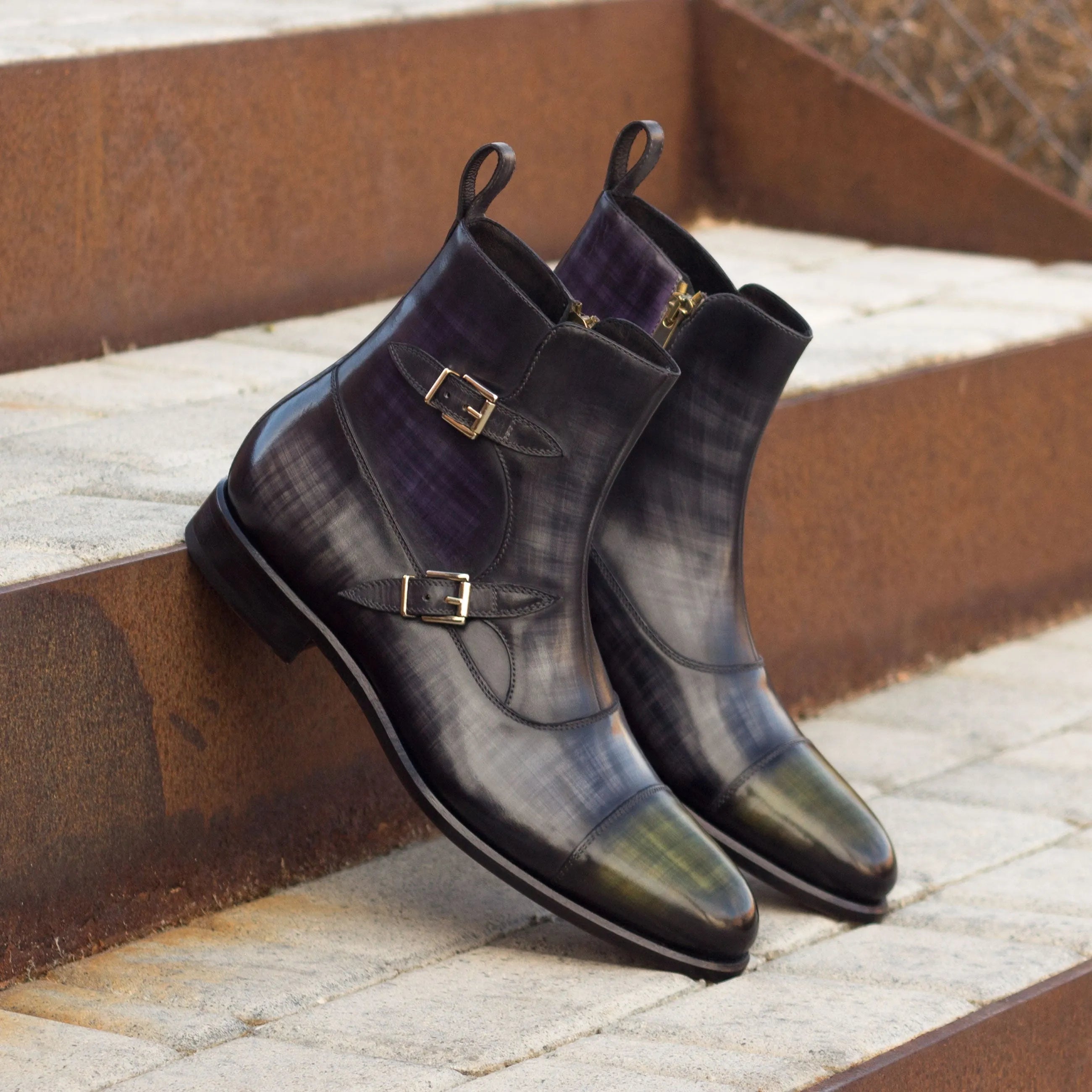 Jimmy Octavian Patina leather monk strap boots back view
