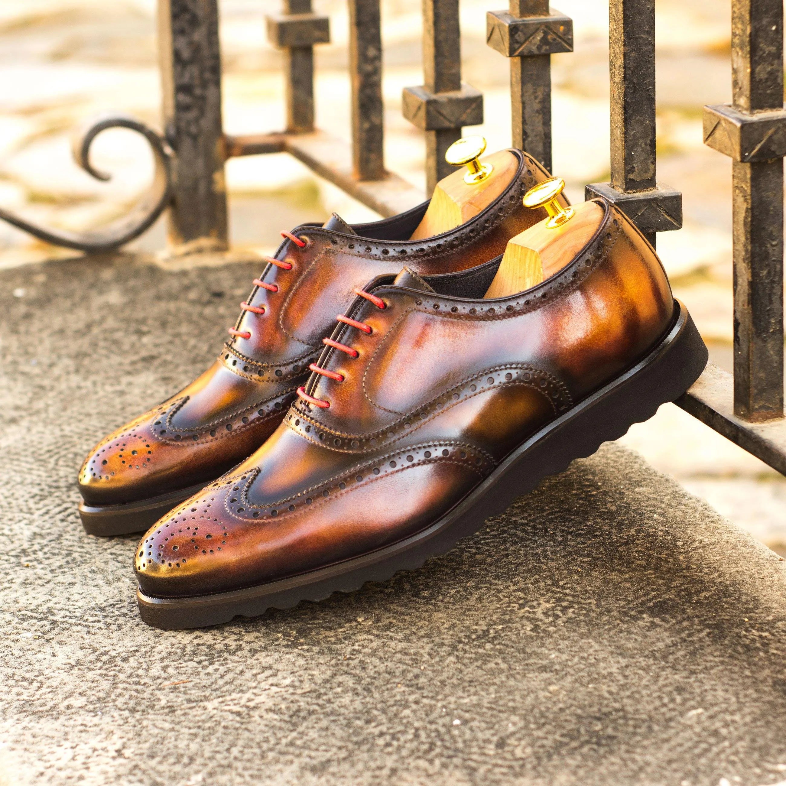 Junior Patina Full Brogue Shoes with brown leather brogue patina