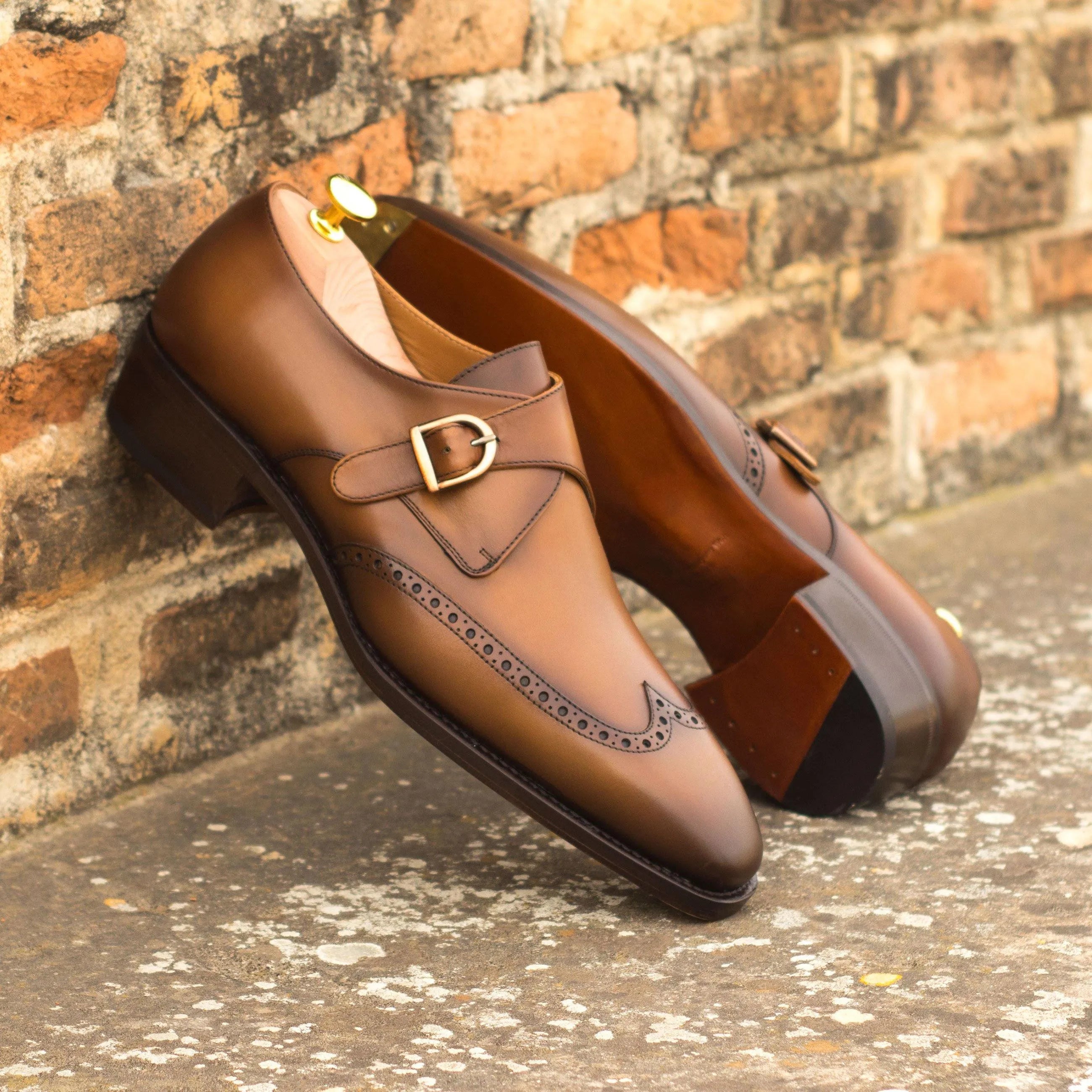 Lambo single monk brown leather dress shoes