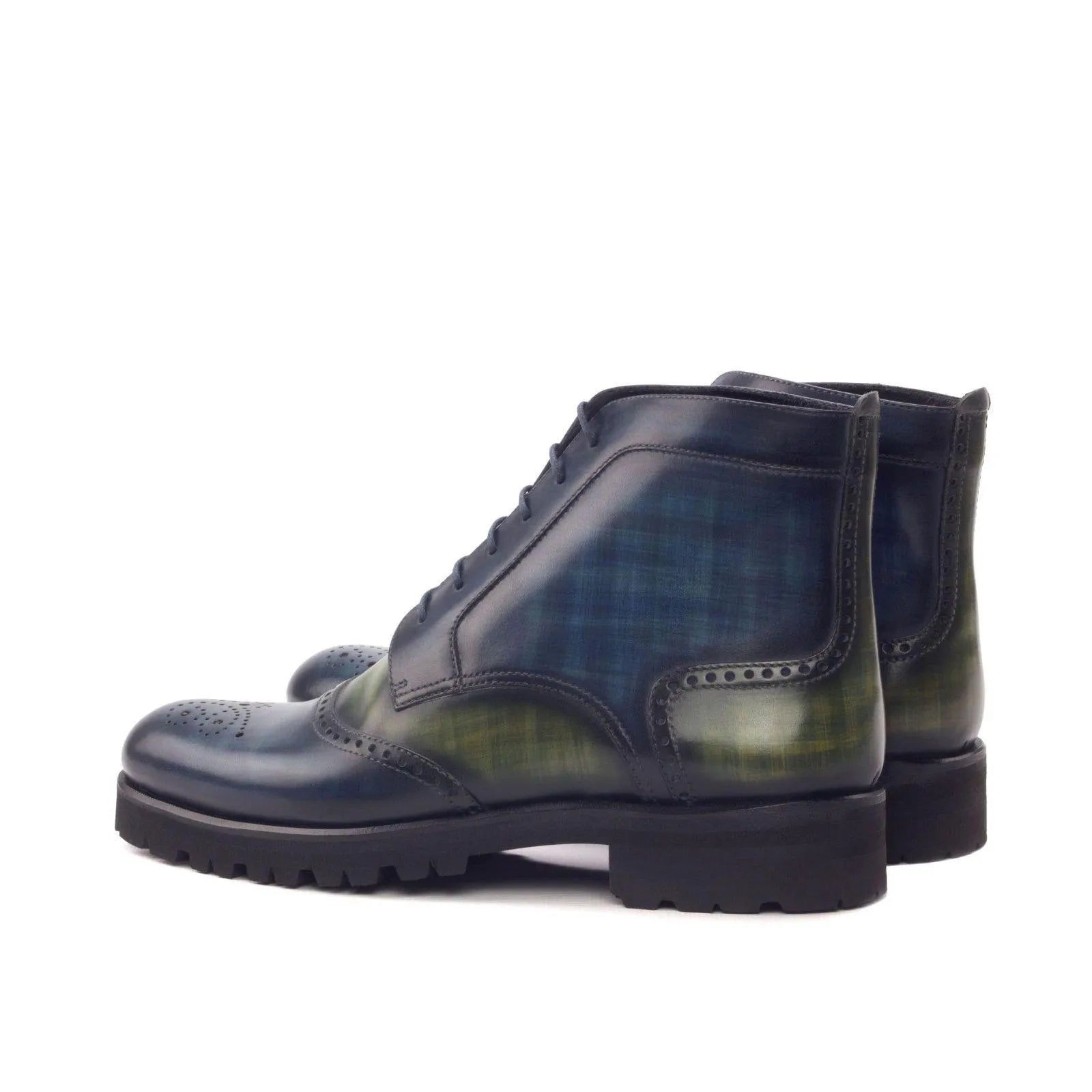 Lidia womens military boots II in blue green leather with crust patina