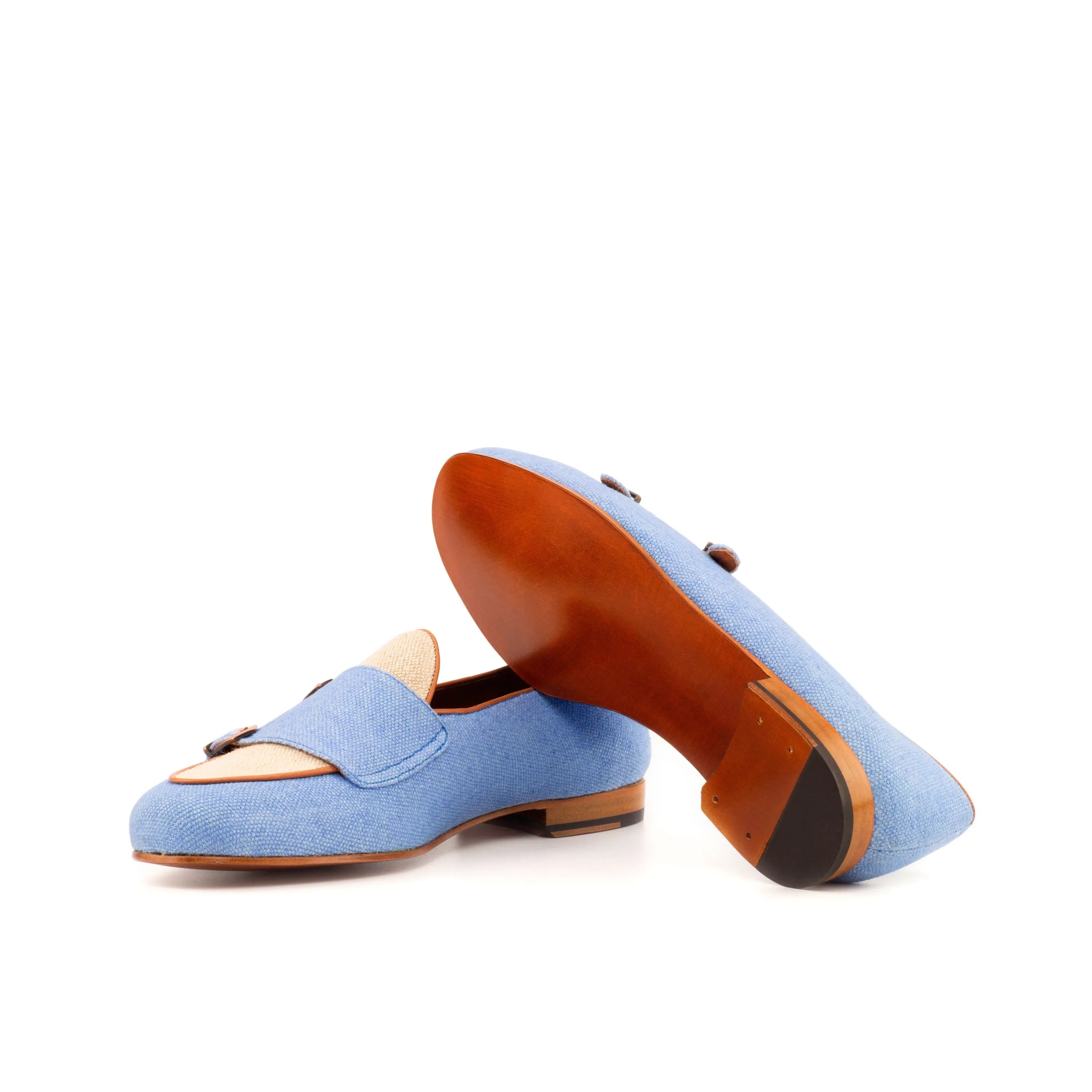 Light blue leather Marcodan Belgian monk slipper loafers