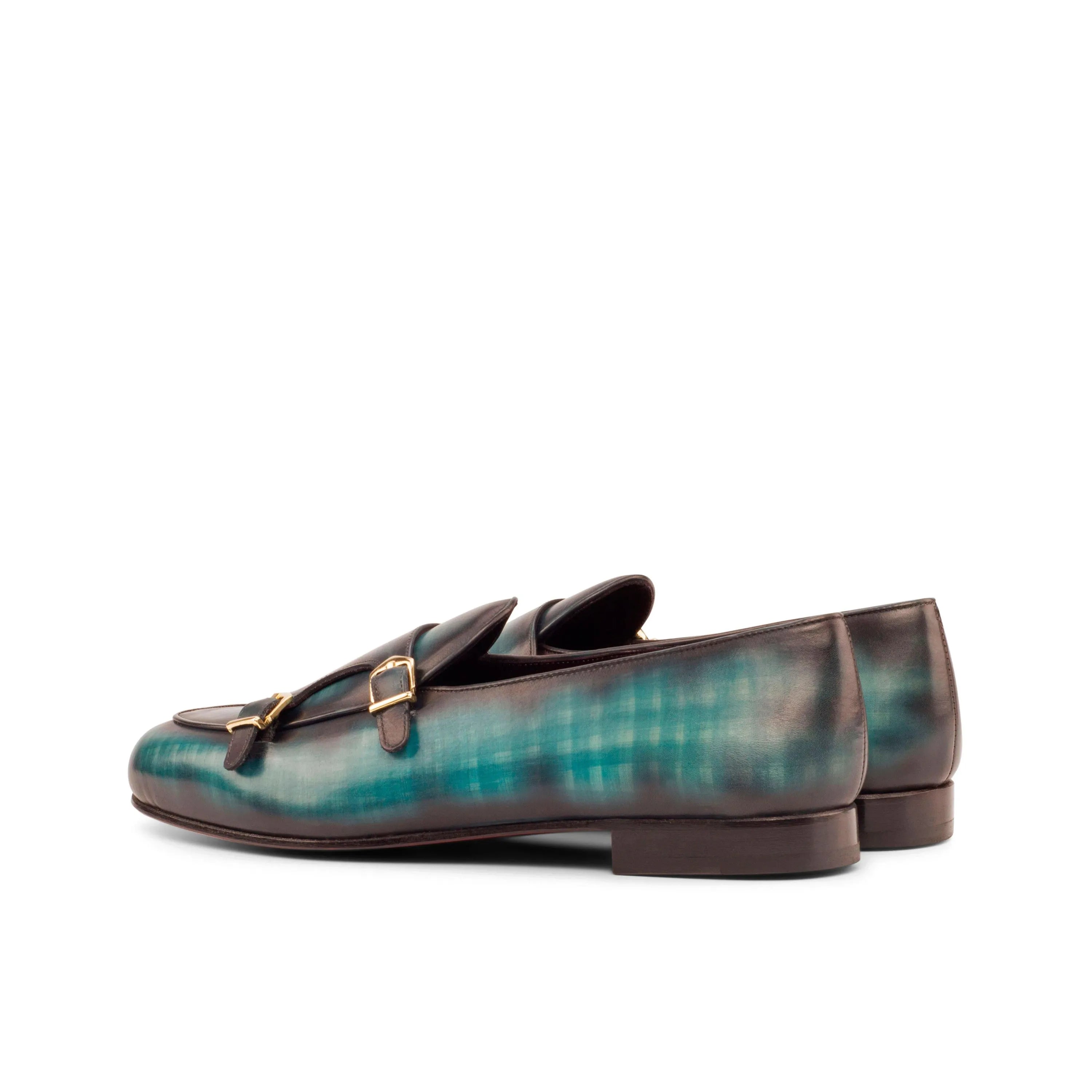 Mercelo Belgian Patina Monk Slipper II green black leather monk strap loafers