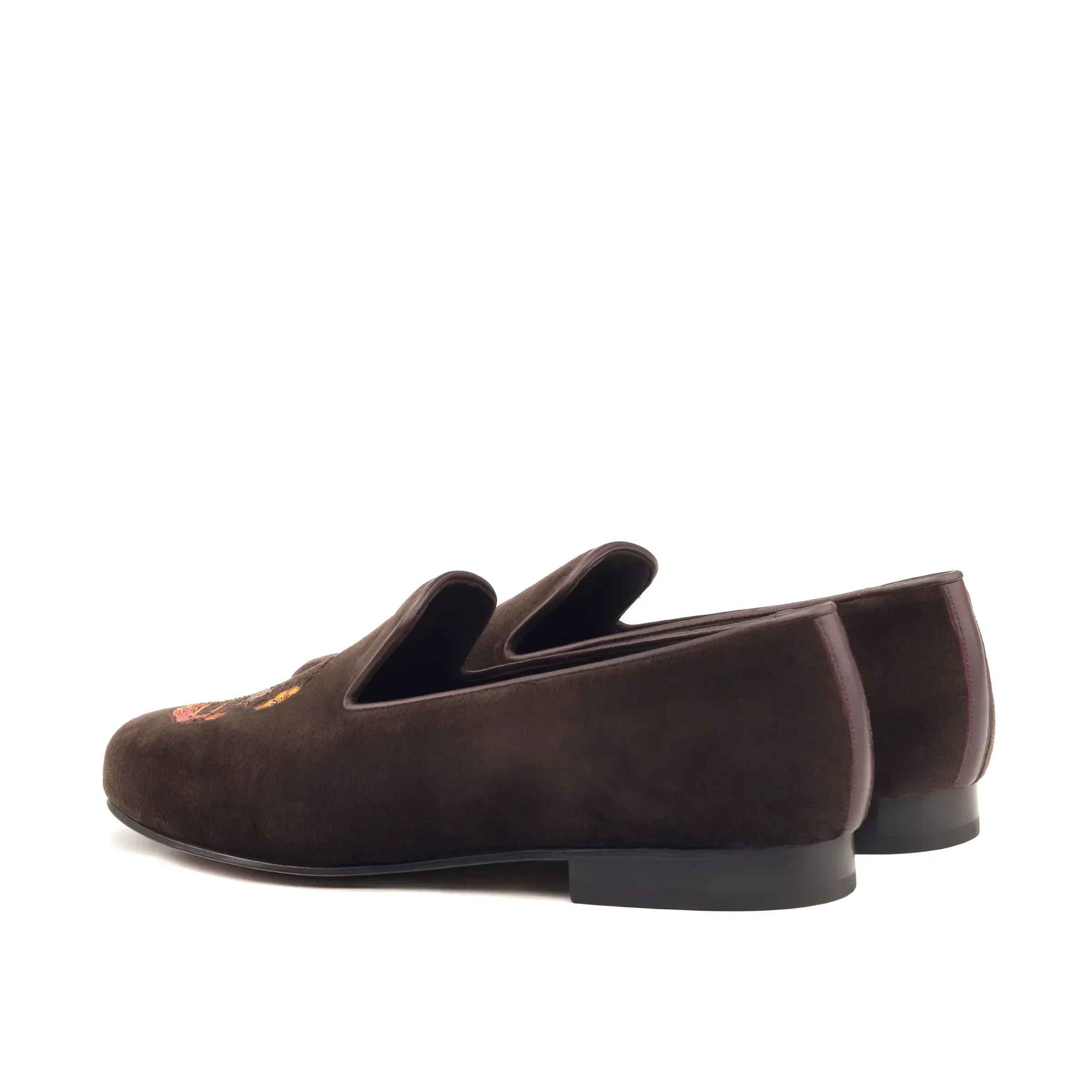 Mizarble Wellington slip on brown suede loafers with embroidery