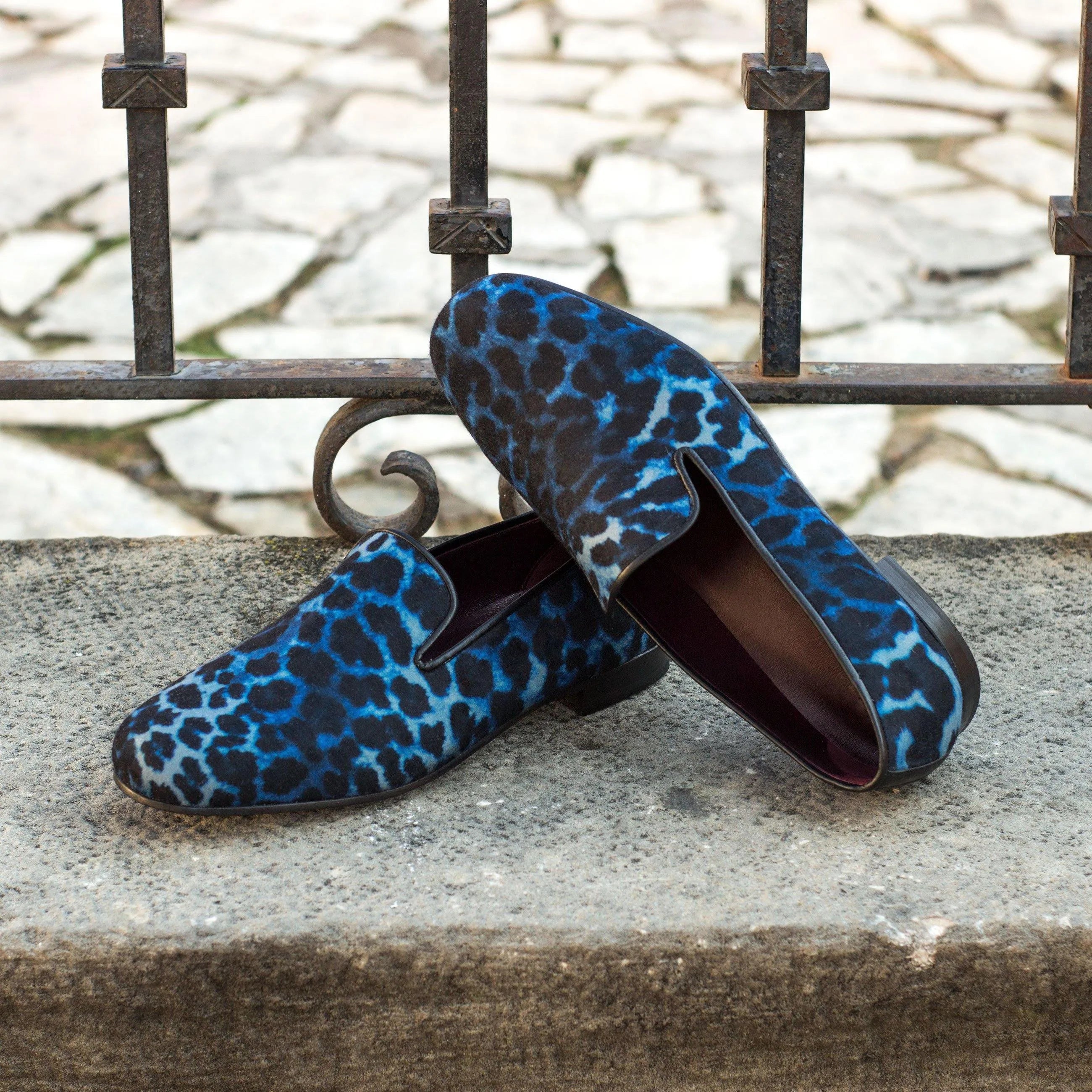 Blue leopard print Monaz Wellington slip on loafers