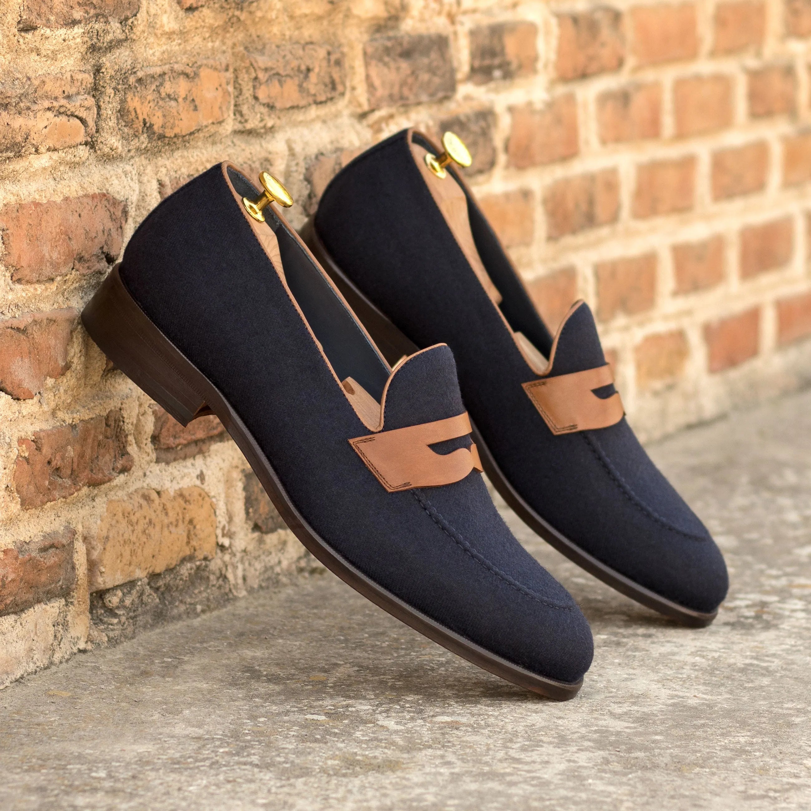 Navy blue Nab Loafers II, luxury bespoke hand-painted patina shoes for men