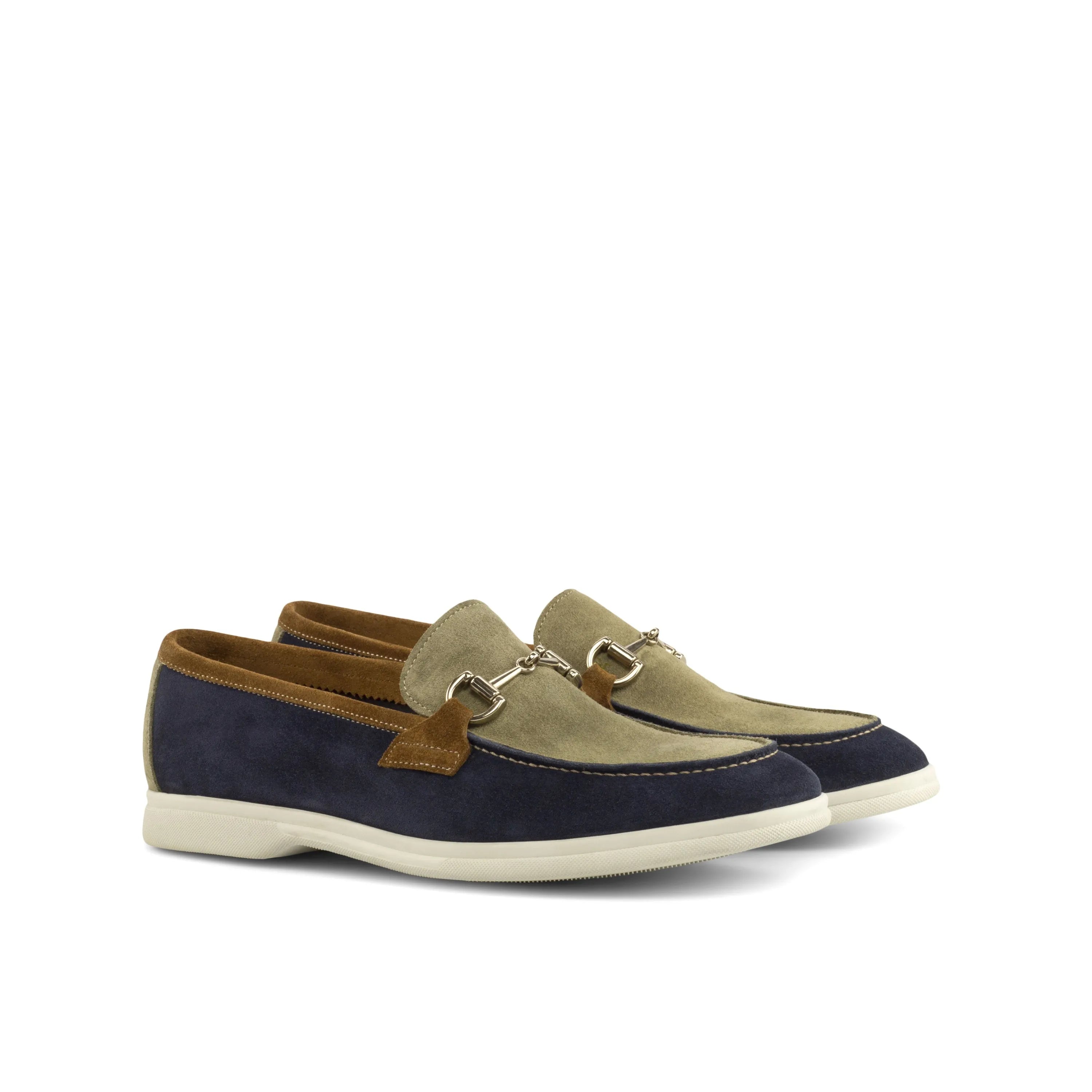 Nikki Moc Flex unlined suede leather two-tone loafers