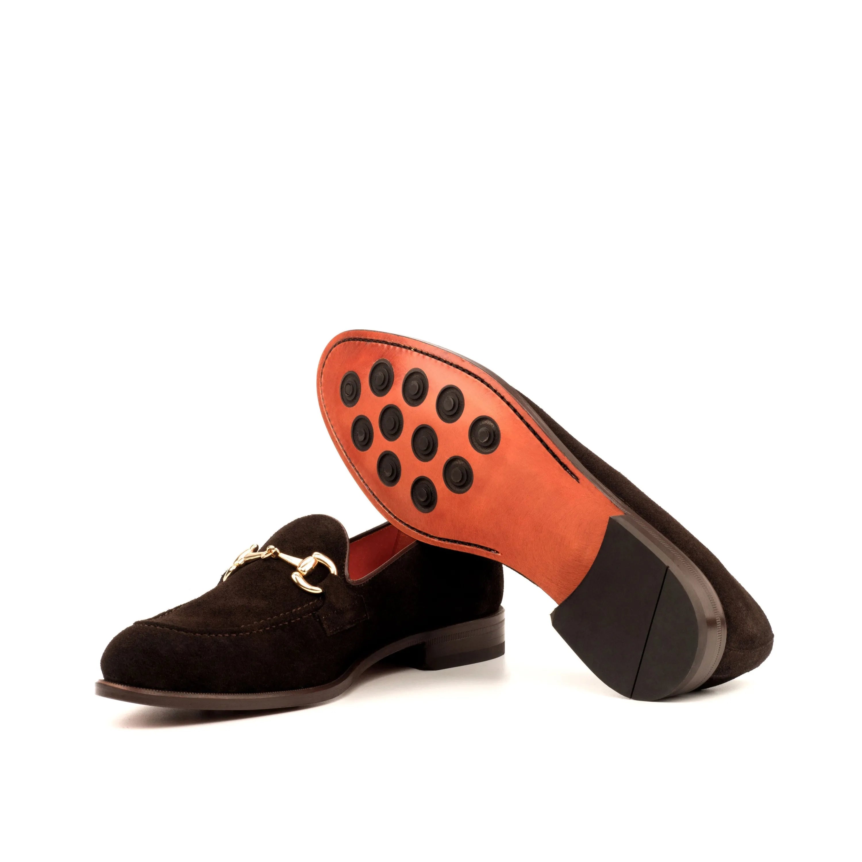 Nndee loafers: brown suede with gold buckle, luxury bespoke shoes for men