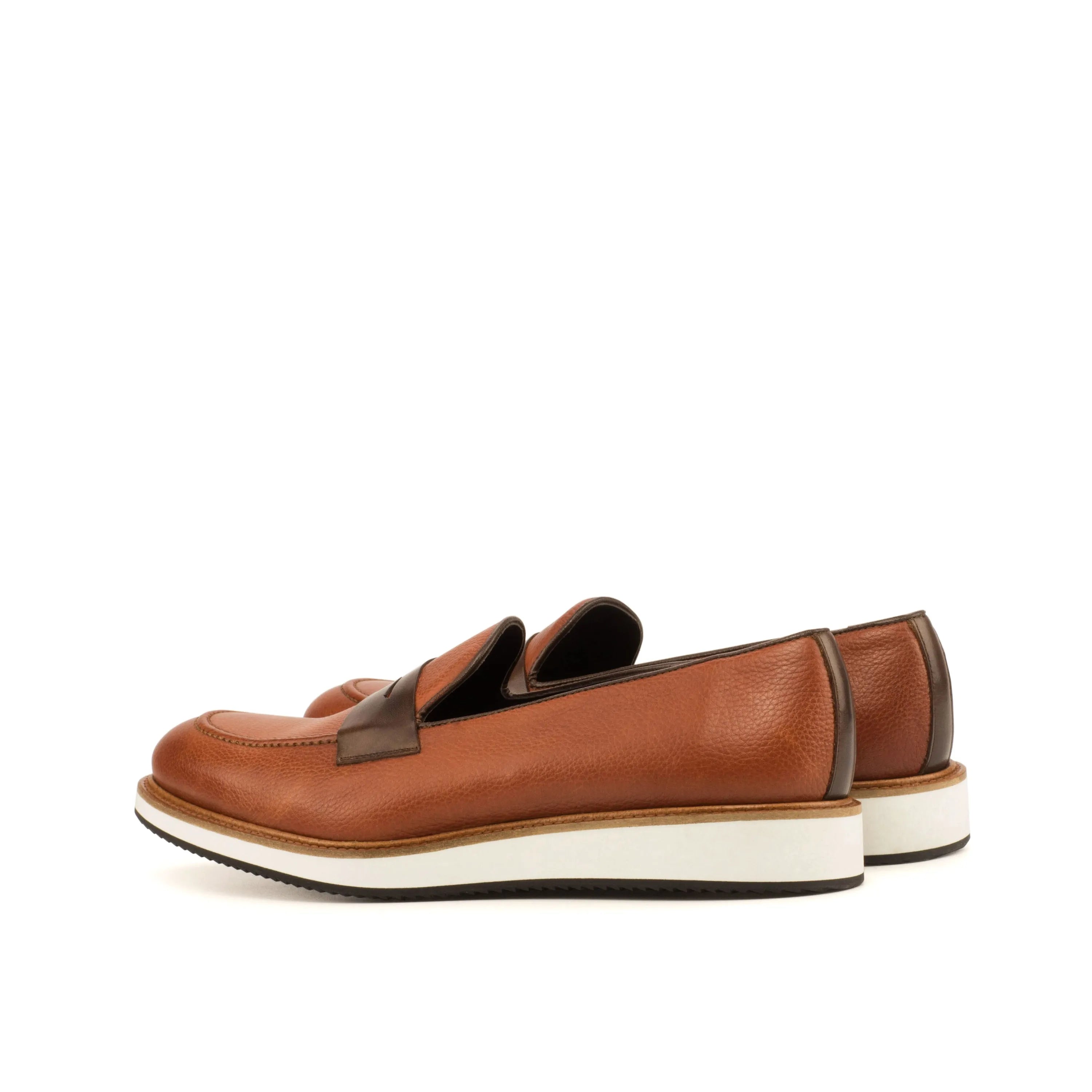 QE04 loafers: brown leather penny loafers, luxury bespoke shoes for men