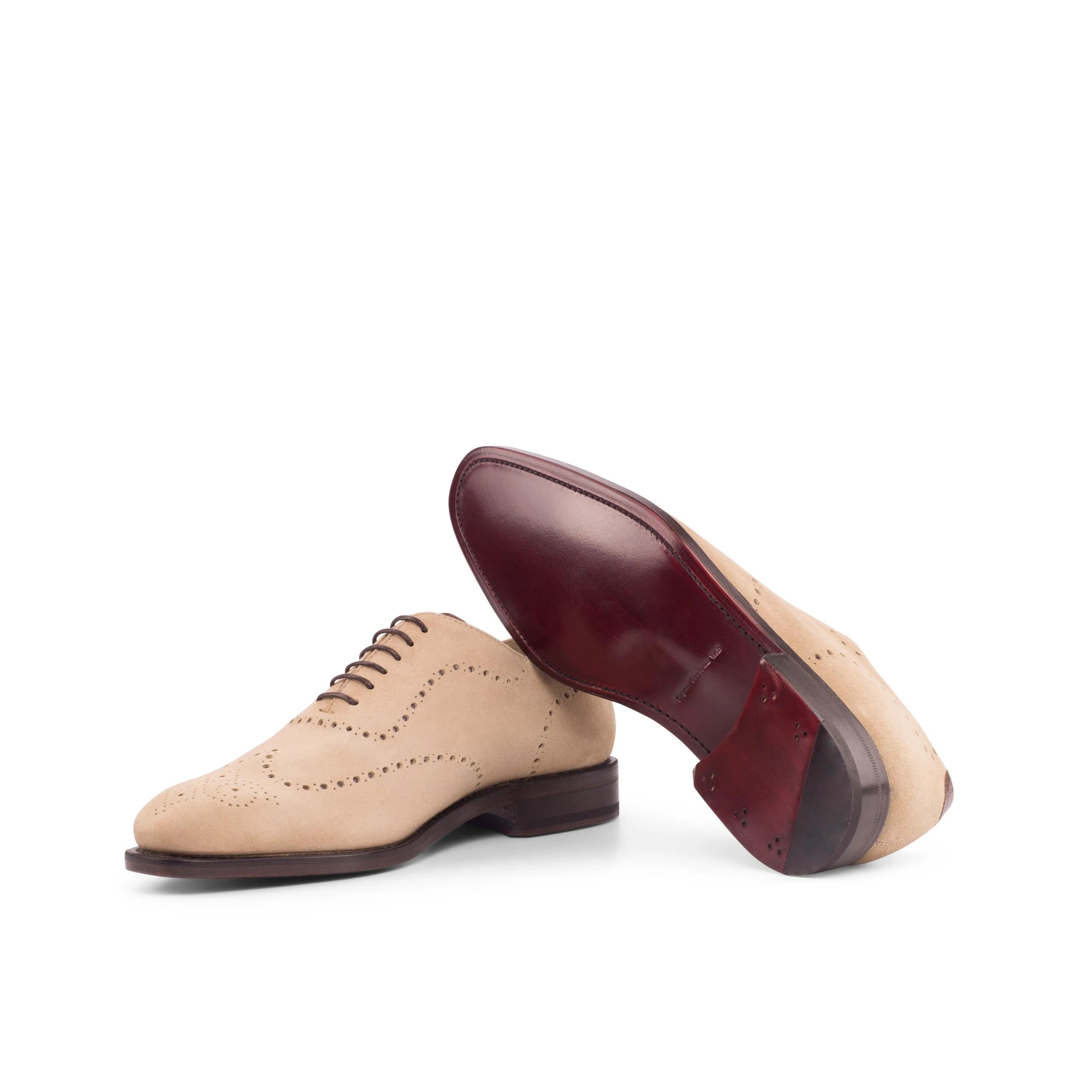 Remod Wholecut beige leather wingtip dress shoes for men