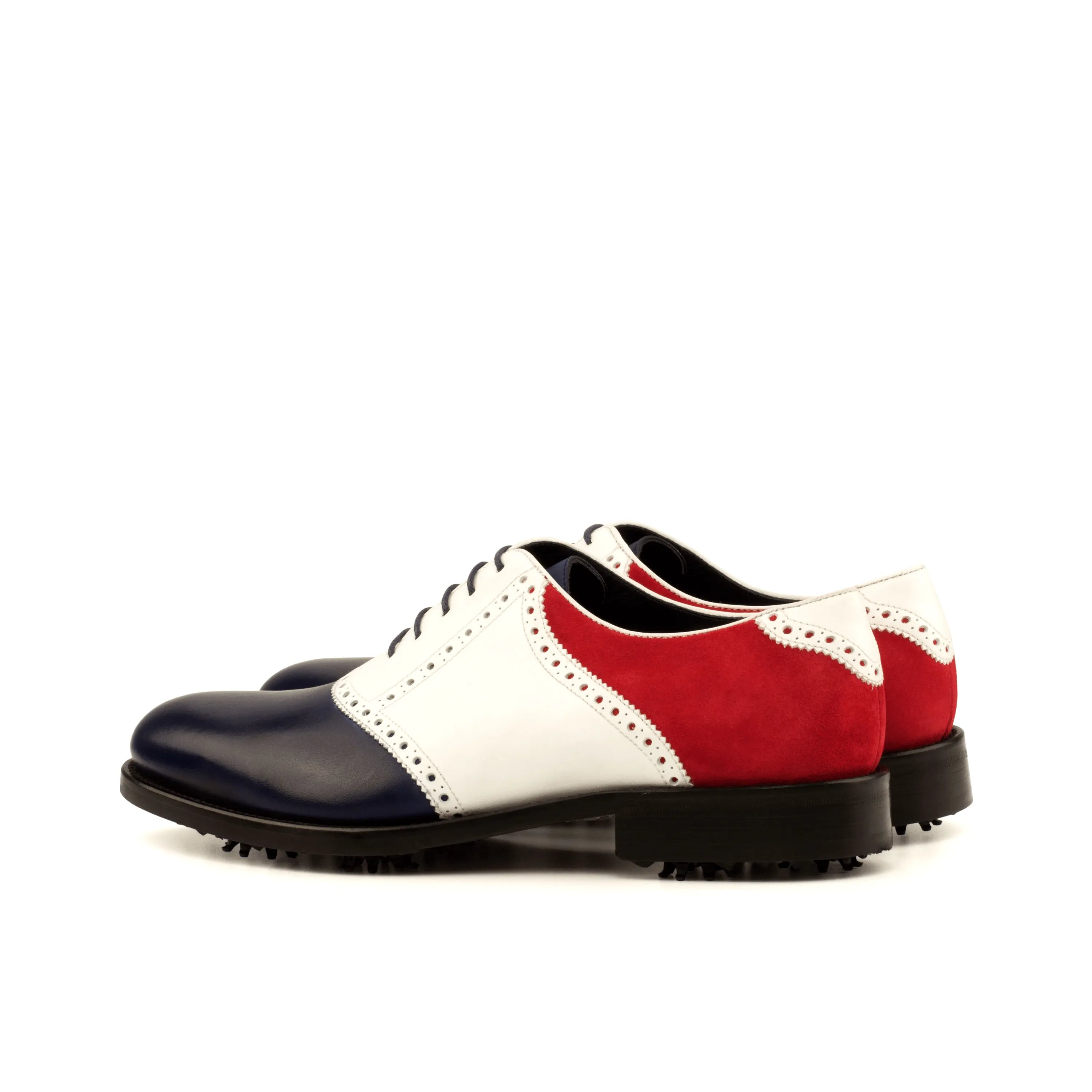 Rotimi Saddle Golf Shoes II tricolored saddle golf shoes with rounded toe