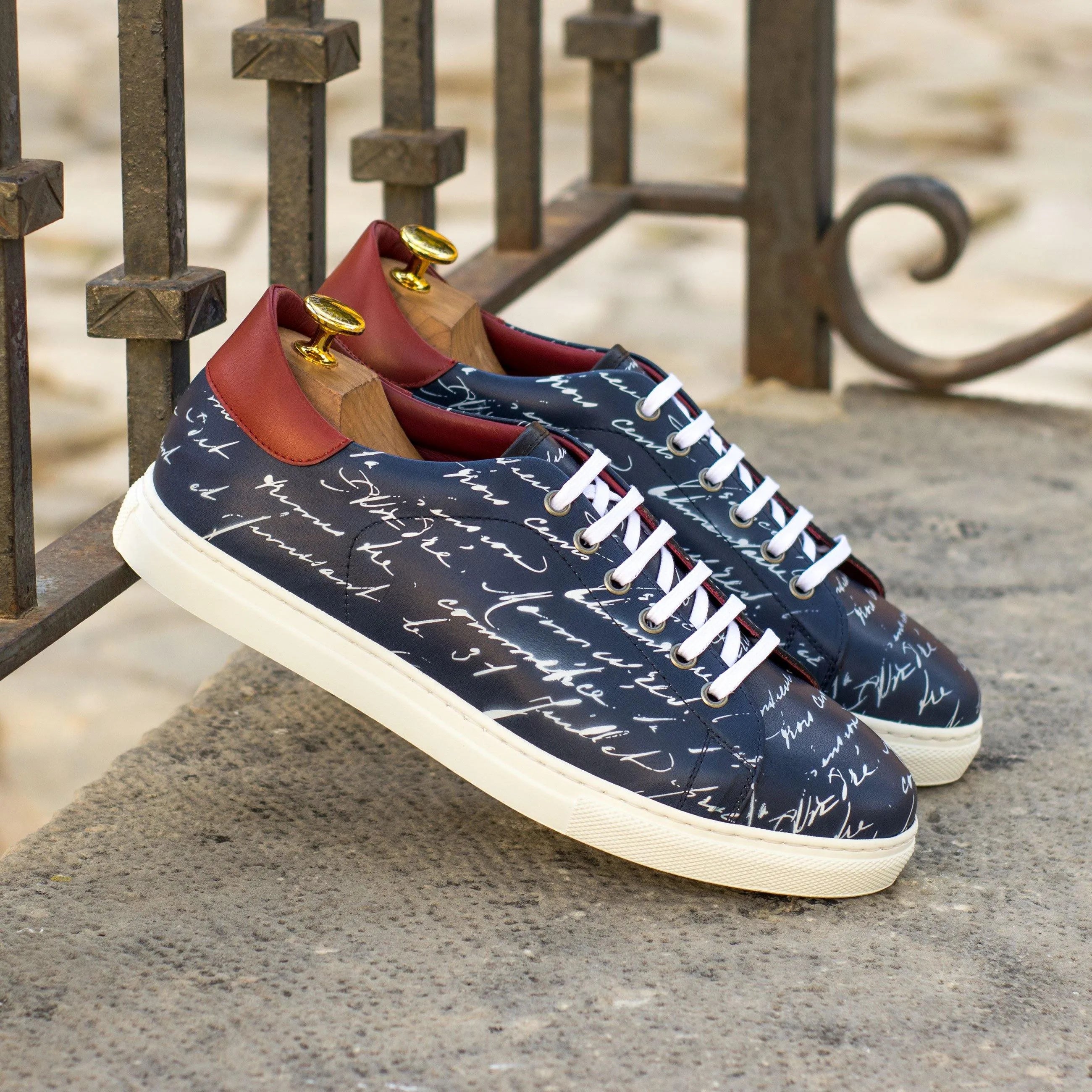Pair of blue painted calf Story Trainer Sneaker with white laces