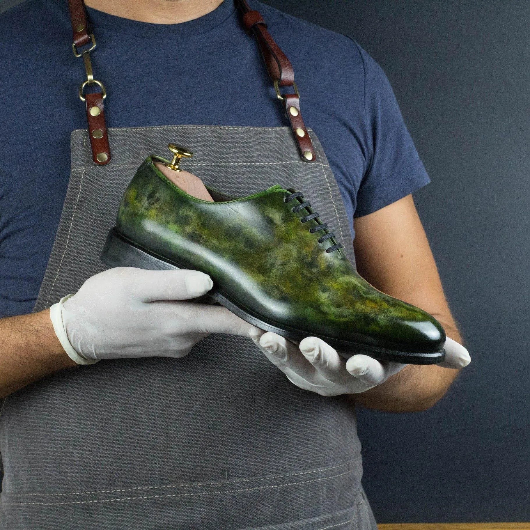 Sylvan Patina Wholecut green leather dress shoe