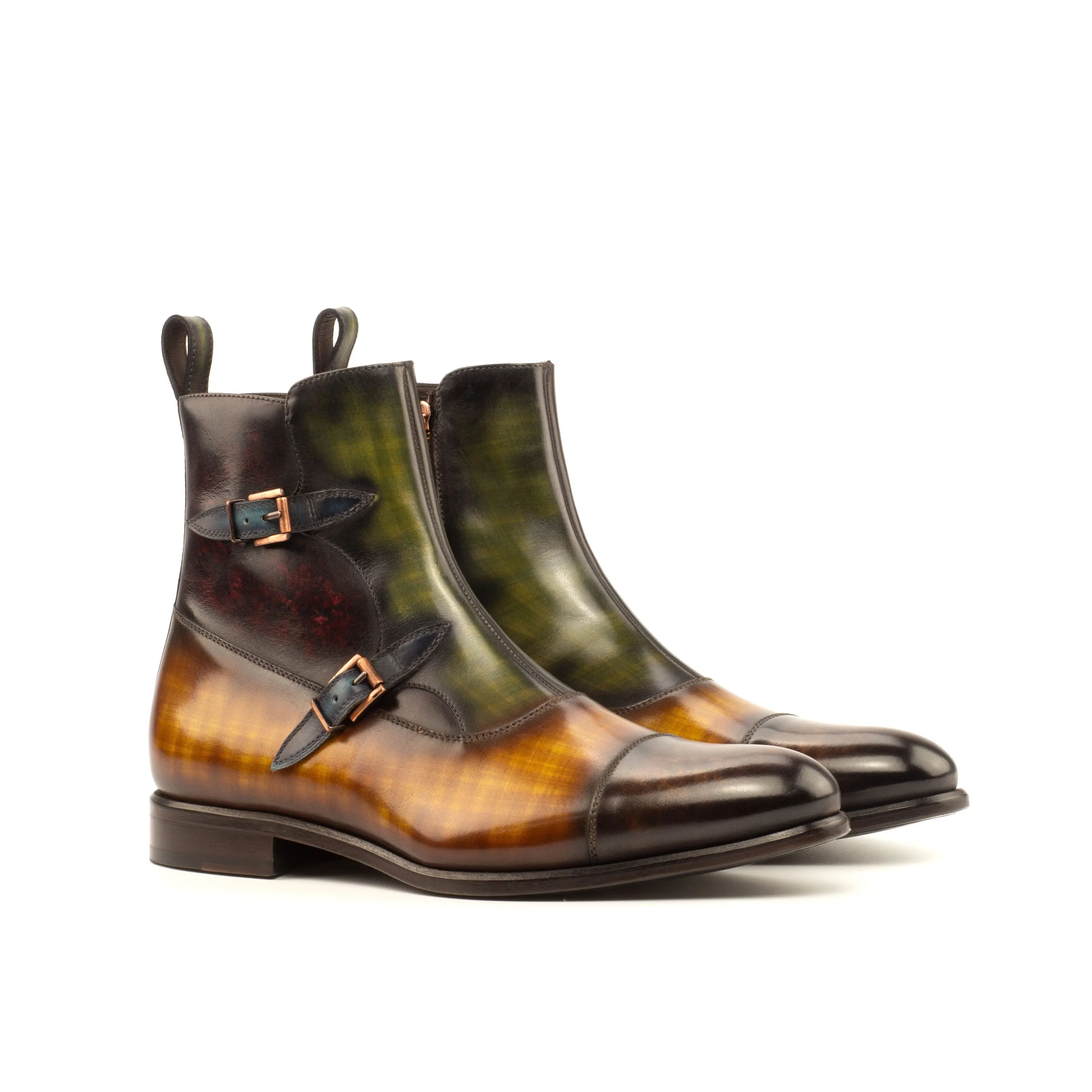 T59 Octavian Patina two-tone leather monk strap boots